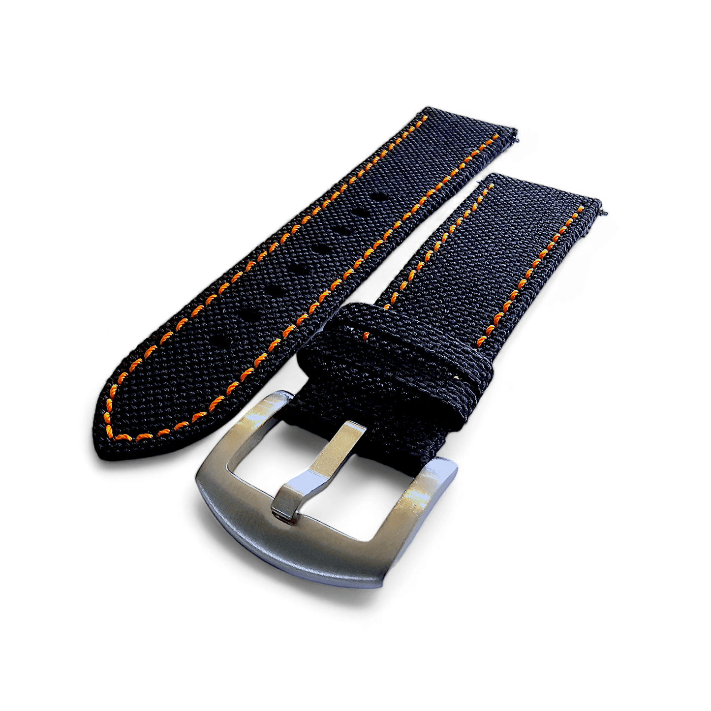 Canvas Watch Strap in Black with Orange Stitching 18mm 20mm 22mm 24mm - Wrist Envy