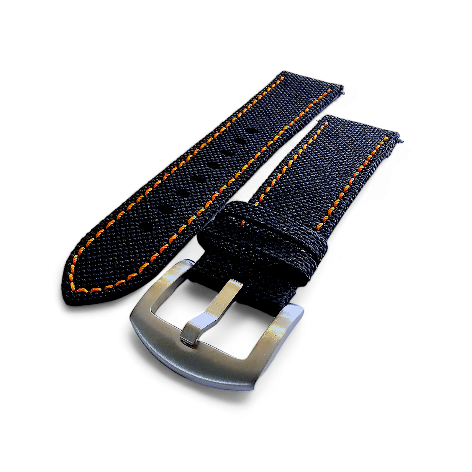 Canvas Watch Strap in Black with Orange Stitching 18mm 20mm 22mm 24mm - Wrist Envy