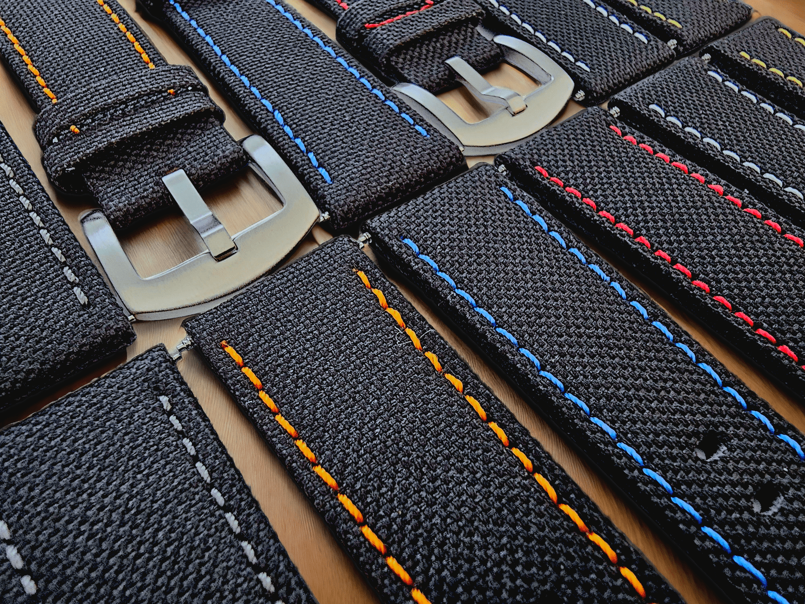 Canvas Watch Strap in Black with Orange Stitching 18mm 20mm 22mm 24mm - Wrist Envy