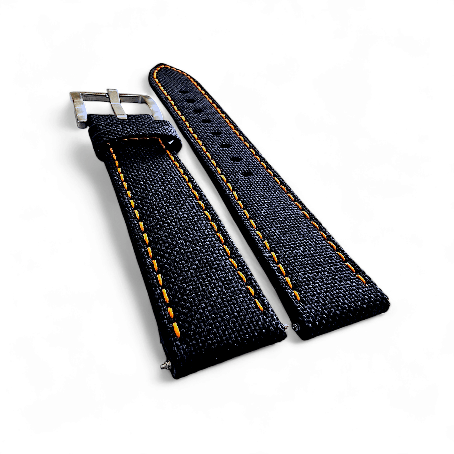 Canvas Watch Strap in Black with Orange Stitching 18mm 20mm 22mm 24mm - Wrist Envy