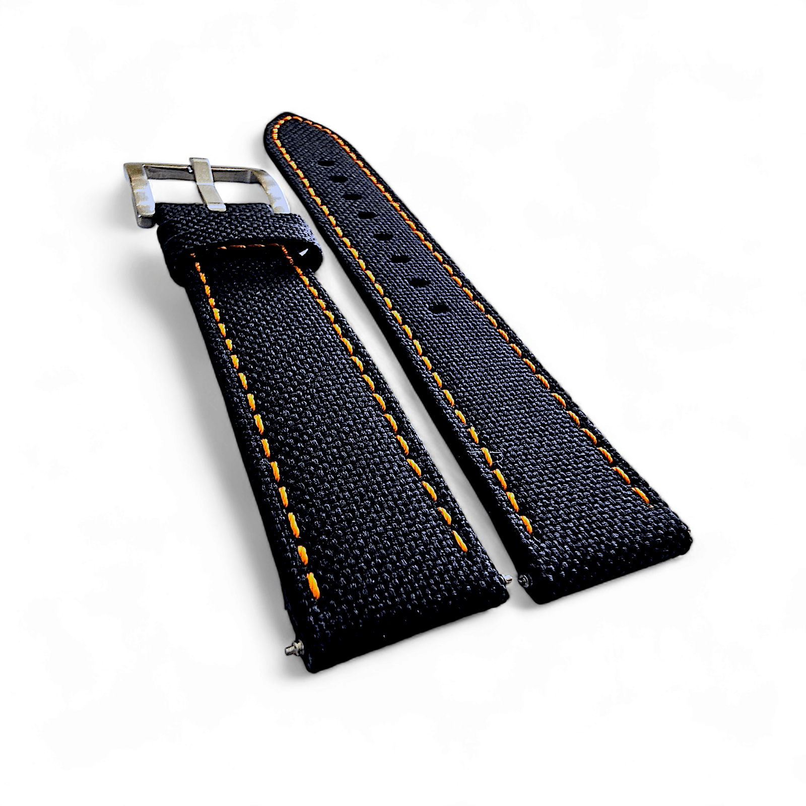 Canvas Watch Strap in Black with Orange Stitching 18mm 20mm 22mm 24mm - Wrist Envy