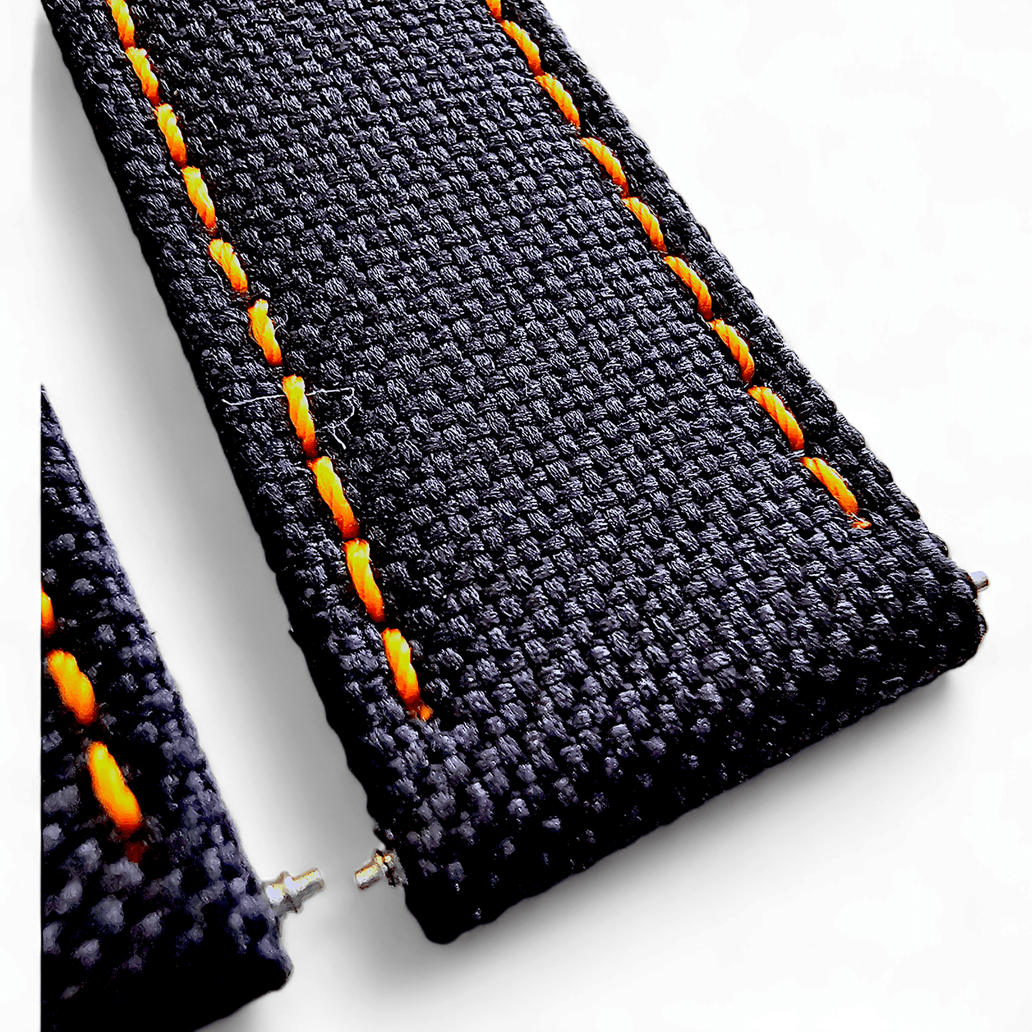 Canvas Watch Strap in Black with Orange Stitching 18mm 20mm 22mm 24mm - Wrist Envy