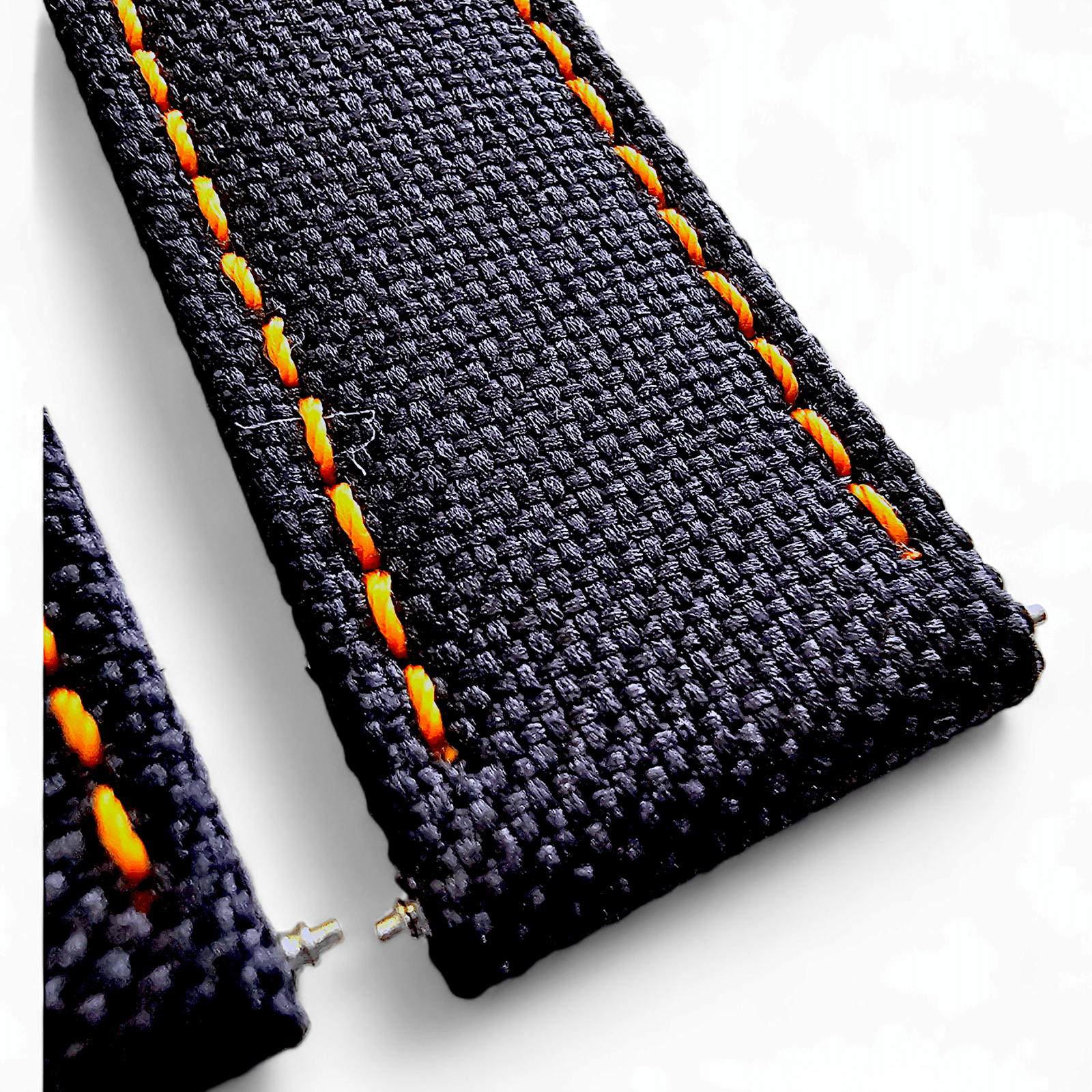 Canvas Watch Strap in Black with Orange Stitching 18mm 20mm 22mm 24mm - Wrist Envy