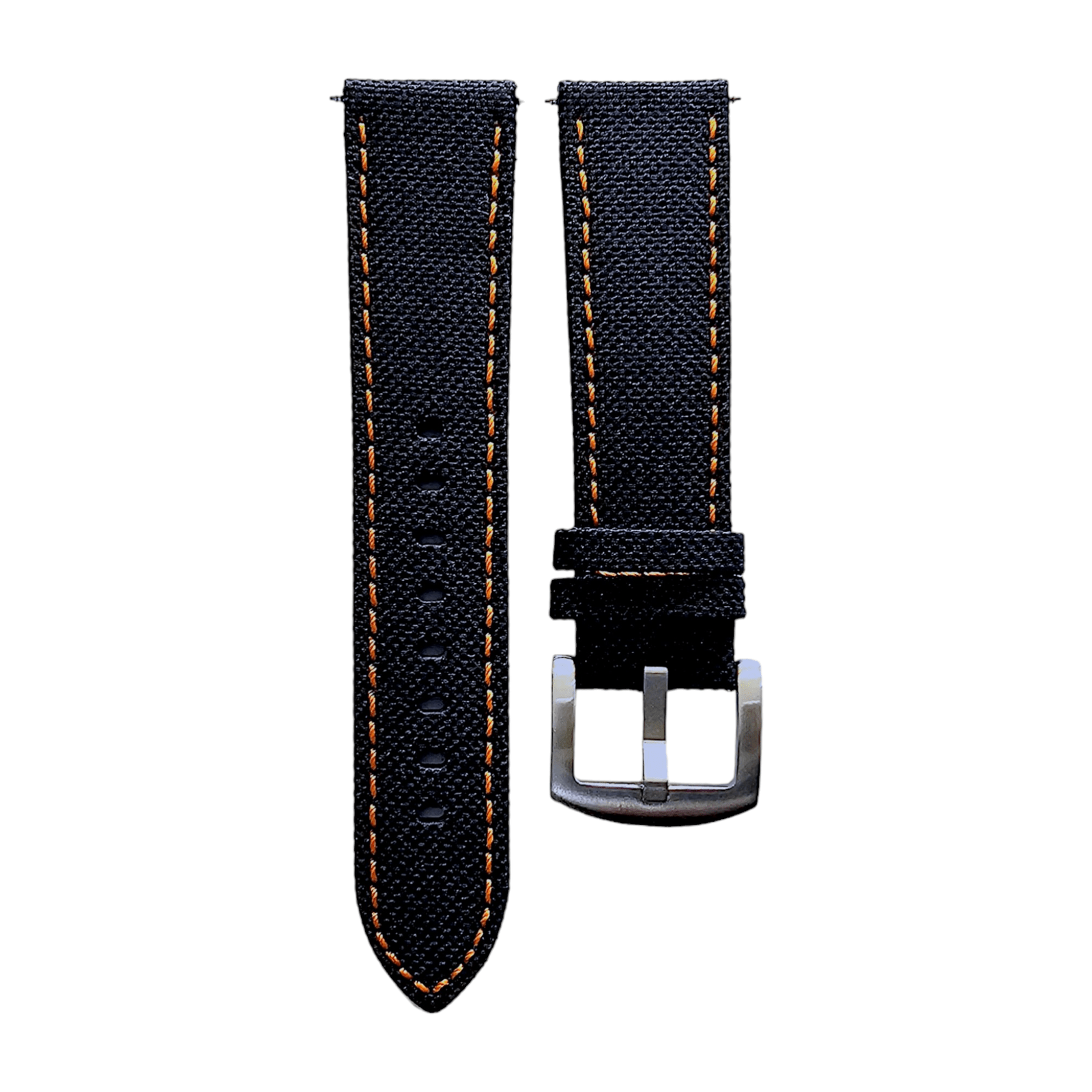 Canvas Watch Strap in Black with Orange Stitching 18mm 20mm 22mm 24mm - Wrist Envy