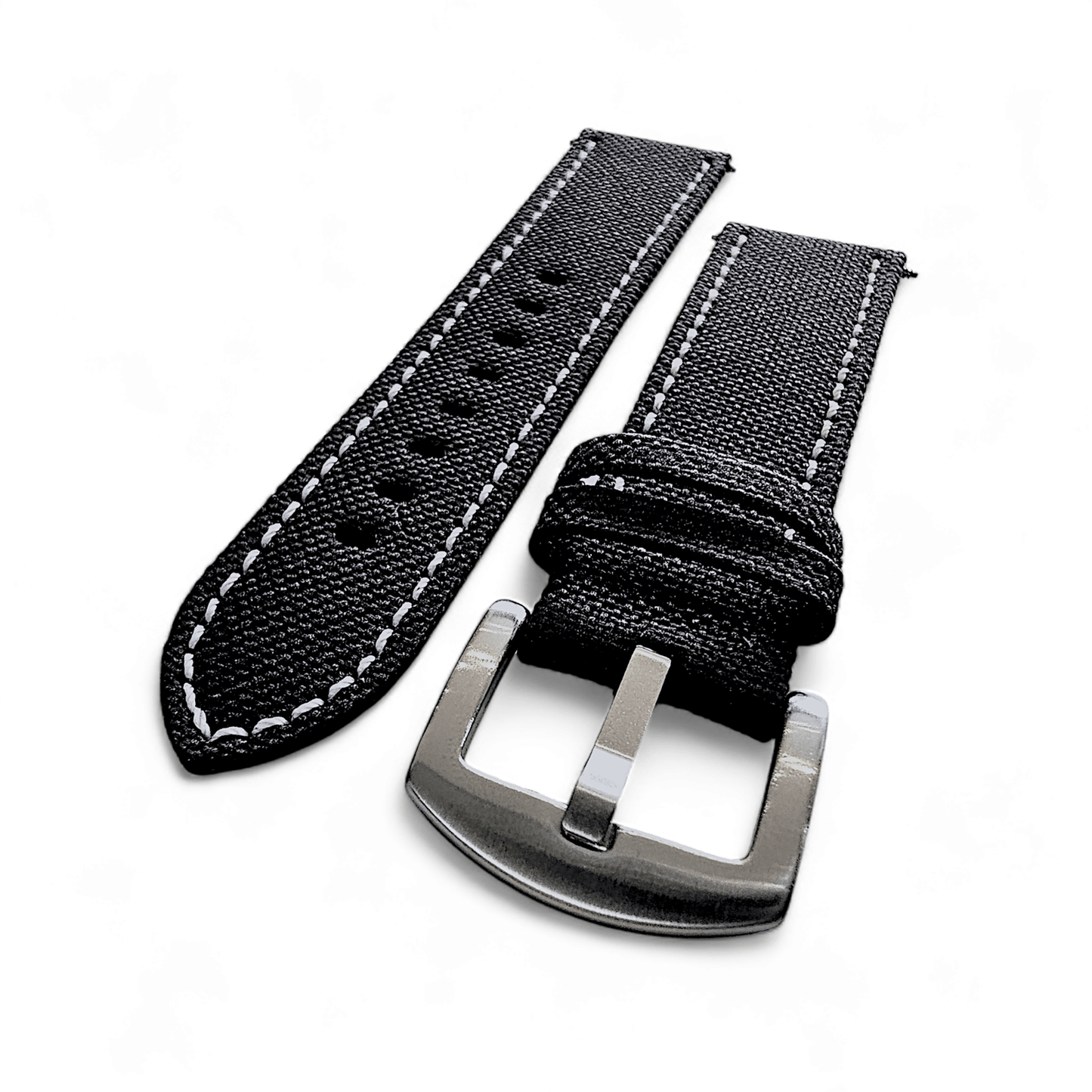 Canvas Watch Strap in Black with White Stitching 18mm 20mm 22mm 24mm - Wrist Envy