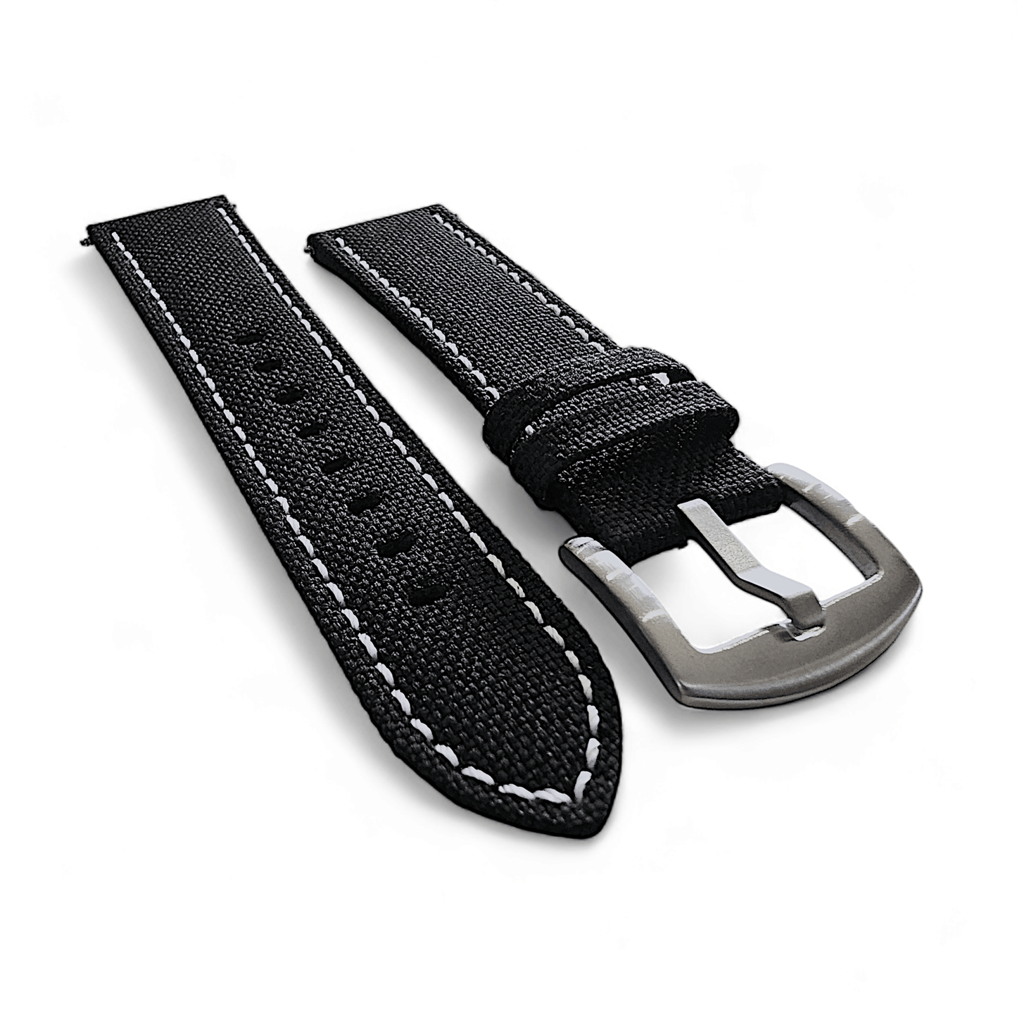 Canvas Watch Strap in Black with White Stitching 18mm 20mm 22mm 24mm - Wrist Envy