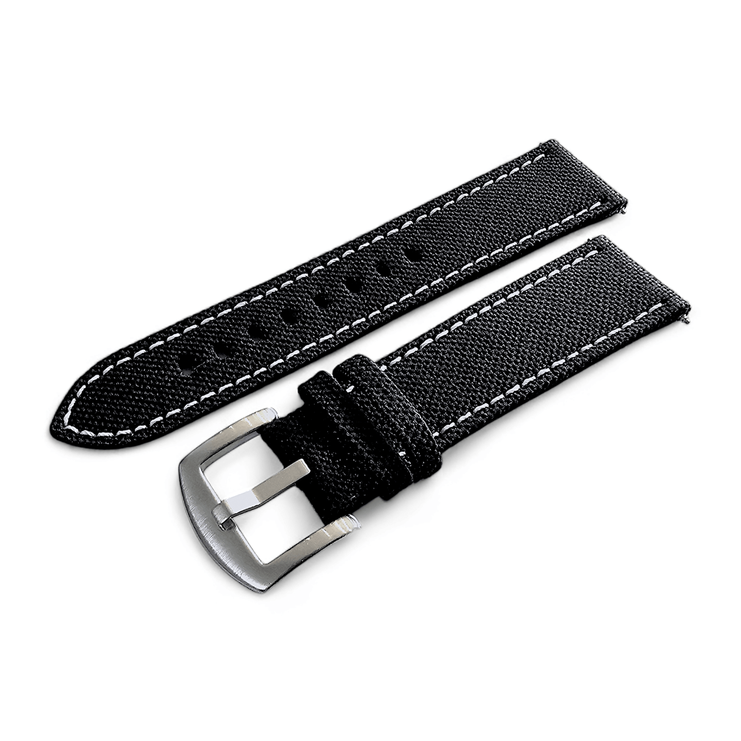 Canvas Watch Strap in Black with White Stitching 18mm 20mm 22mm 24mm - Wrist Envy
