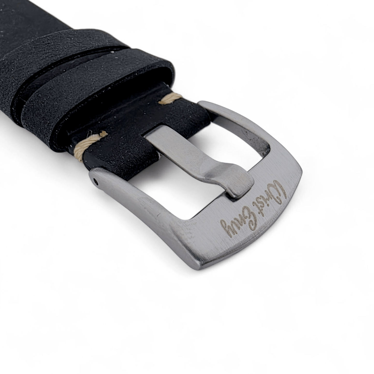 Crazy Horse Thick Leather Watch Strap For Apple Watch Black - Wrist Envy