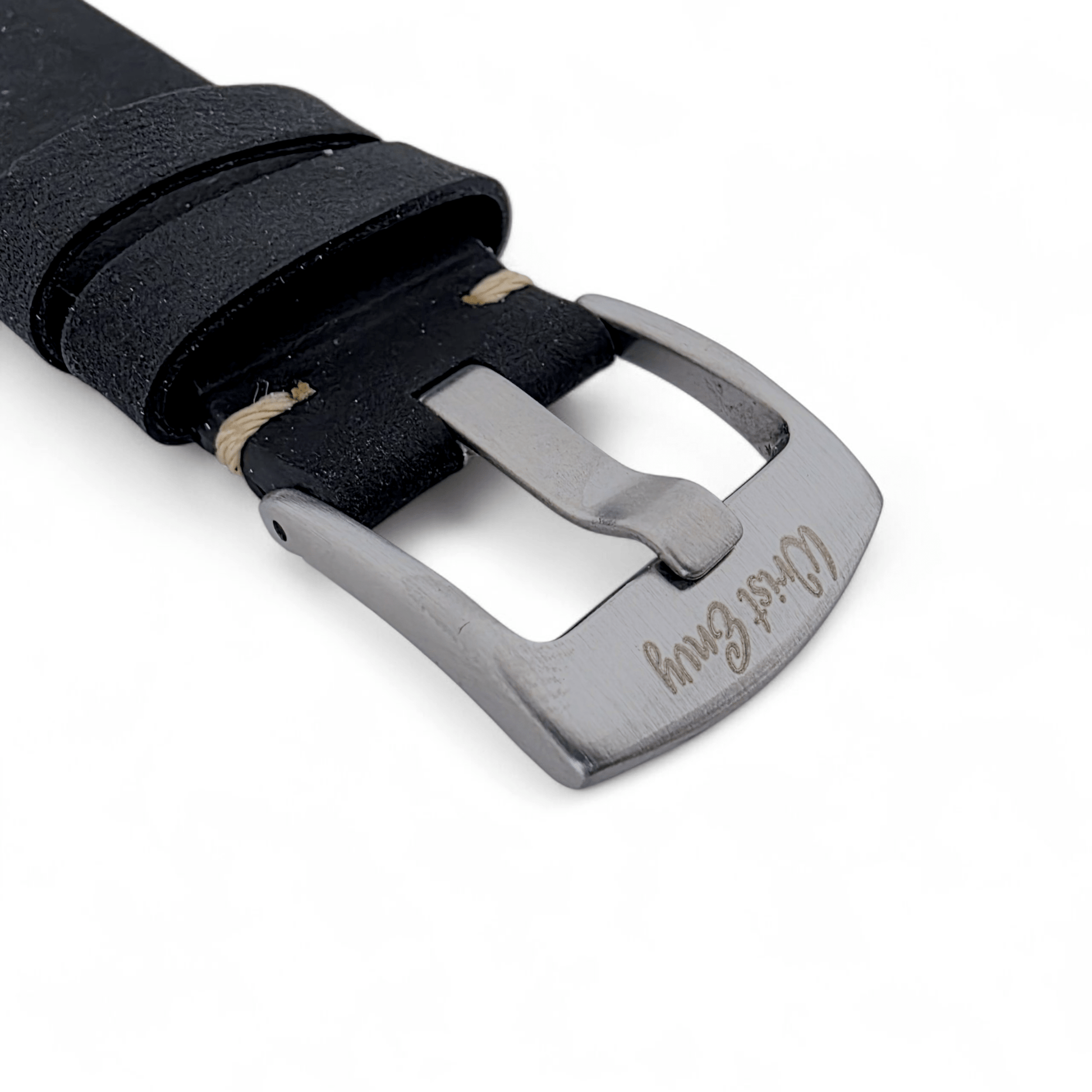 Crazy Horse Thick Leather Watch Strap For Apple Watch Black - Wrist Envy