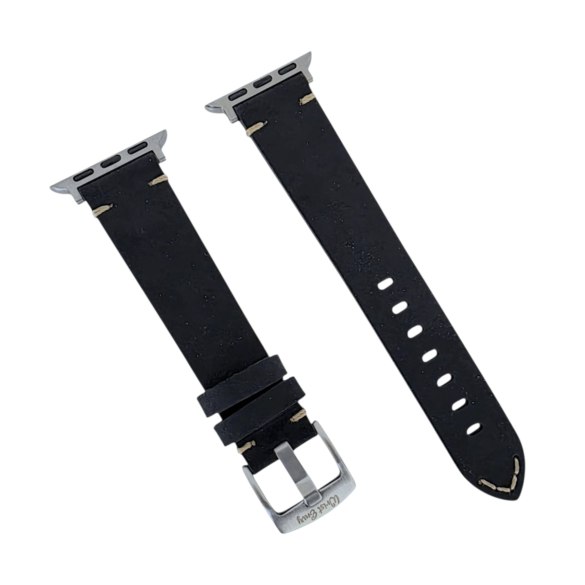 Crazy Horse Thick Leather Watch Strap For Apple Watch Black - Wrist Envy