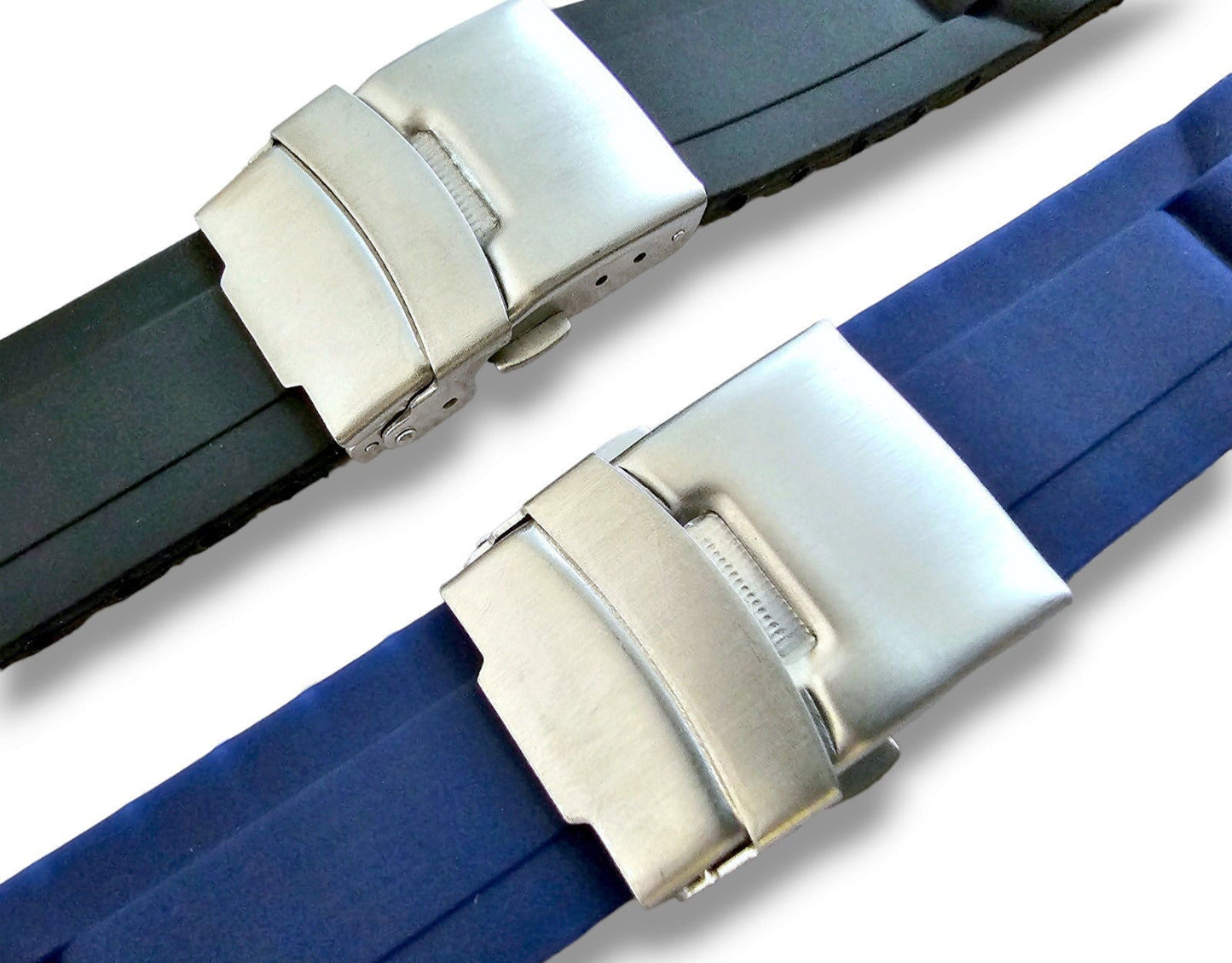 Curved End Silicone Rubber Deployment Watch Strap Band 18mm 20mm 22mm Black Blue - Wrist Envy