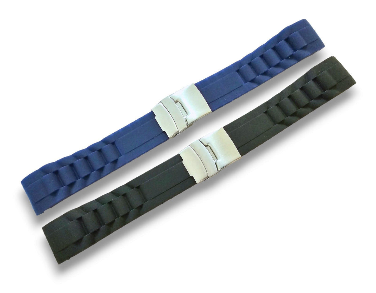Curved End Silicone Rubber Deployment Watch Strap Band 18mm 20mm 22mm Black Blue - Wrist Envy