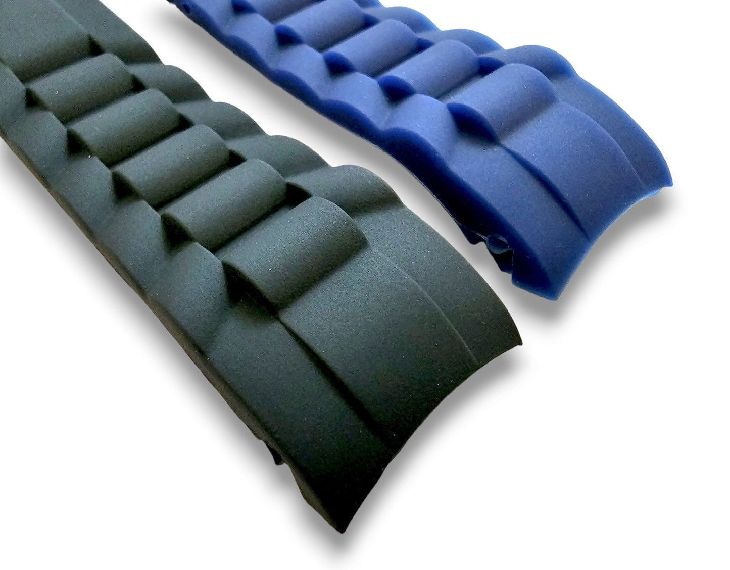 Curved End Silicone Rubber Deployment Watch Strap Band 18mm 20mm 22mm Black Blue - Wrist Envy