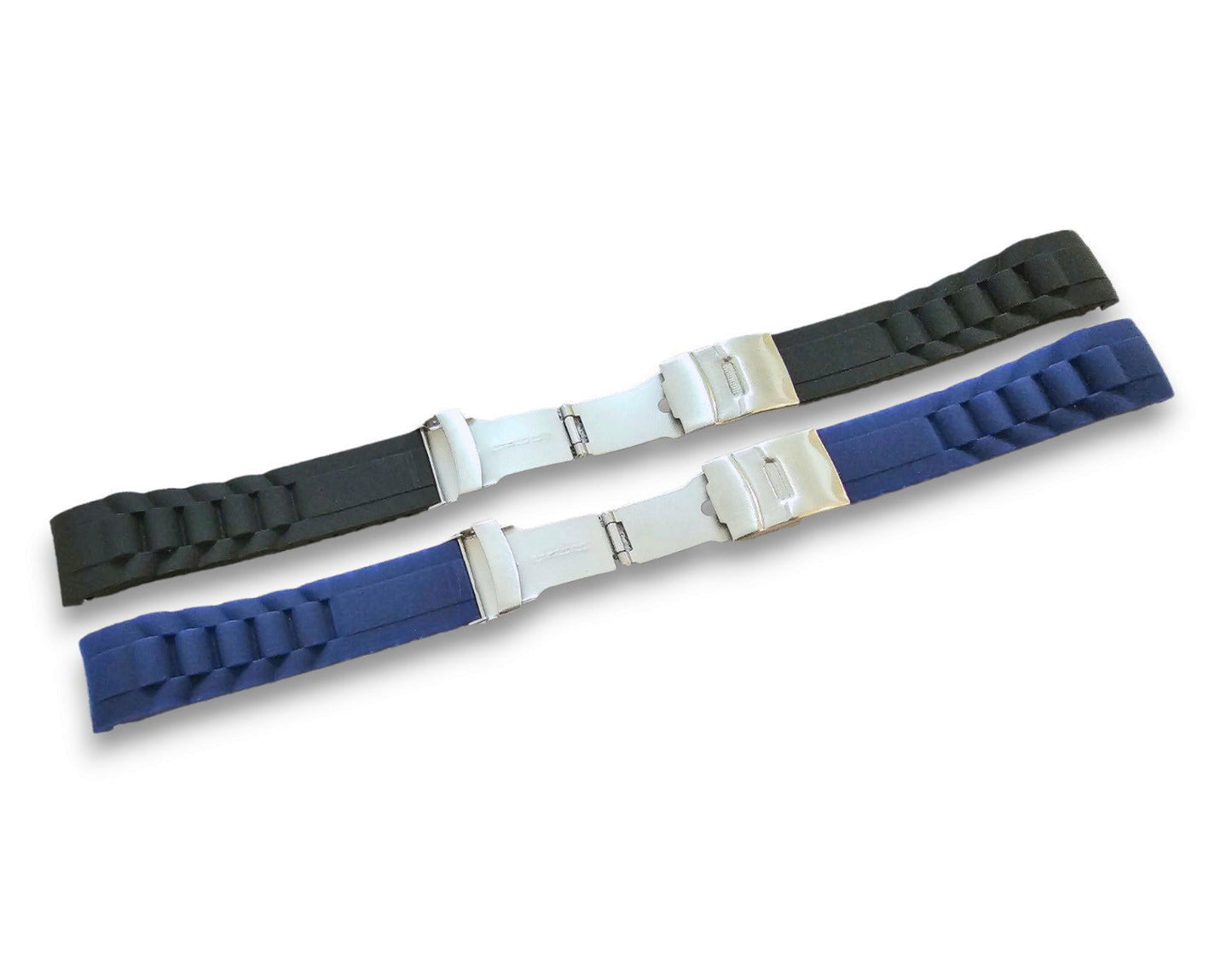 Curved End Silicone Rubber Deployment Watch Strap Band 18mm 20mm 22mm Black Blue - Wrist Envy
