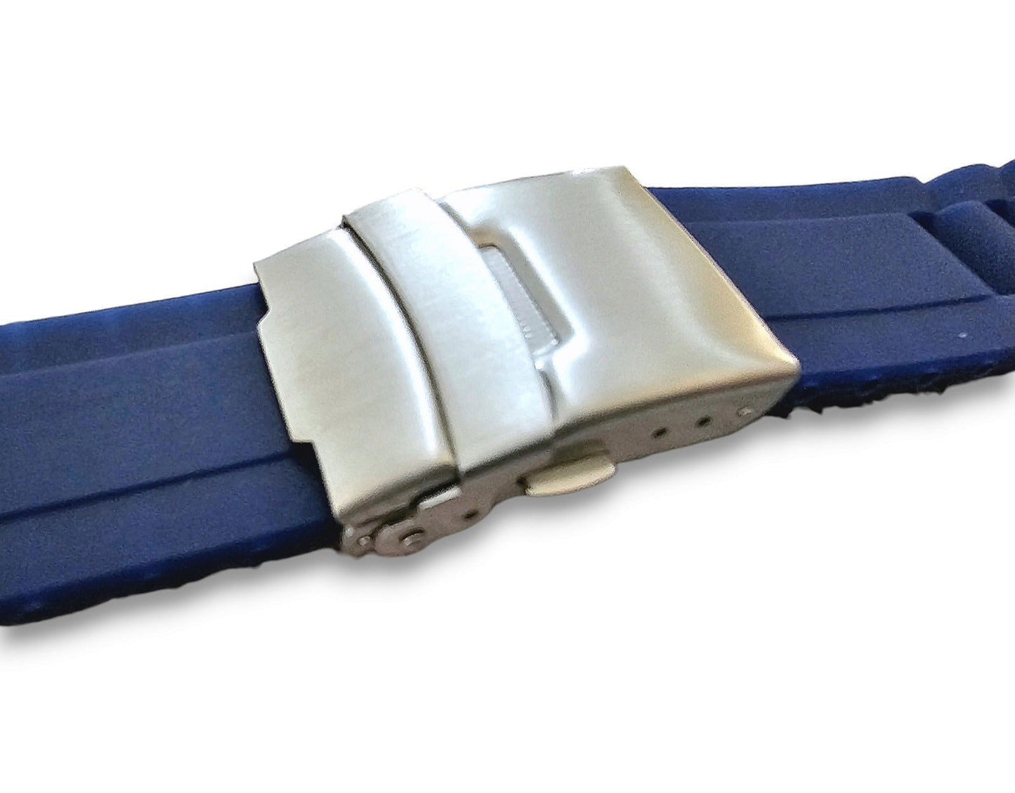 Curved End Silicone Rubber Deployment Watch Strap Band 18mm 20mm 22mm Black Blue - Wrist Envy