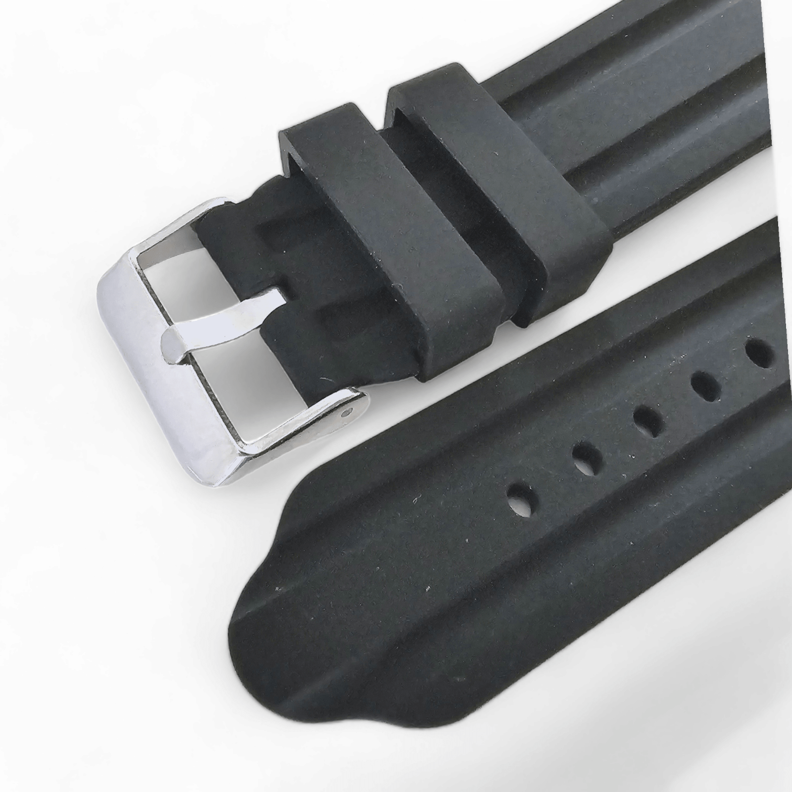 Curved End Silicone Rubber Watch Strap 18mm 20mm 22mm 24mm Black - Wrist Envy