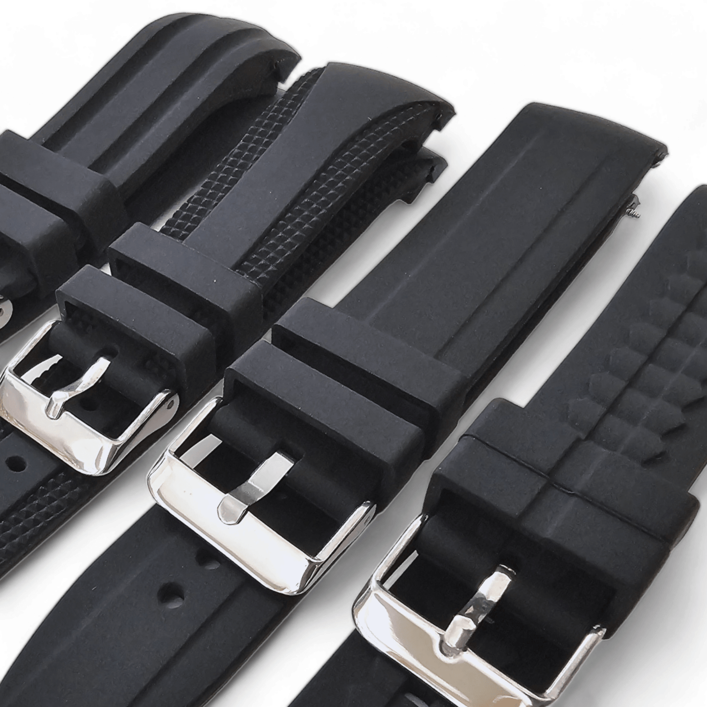 Curved End Silicone Rubber Watch Strap 18mm 20mm 22mm 24mm Black - Wrist Envy