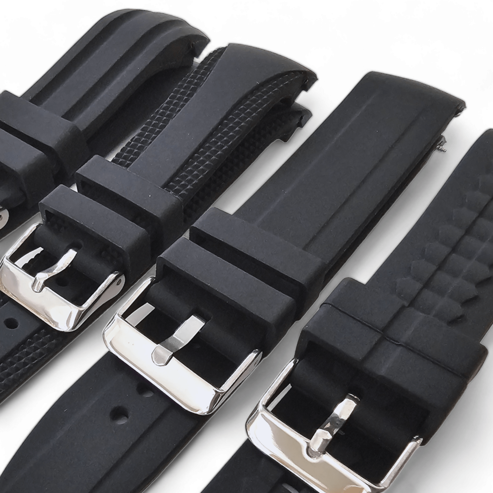 Curved End Silicone Rubber Watch Strap 18mm 20mm 22mm 24mm Black - Wrist Envy