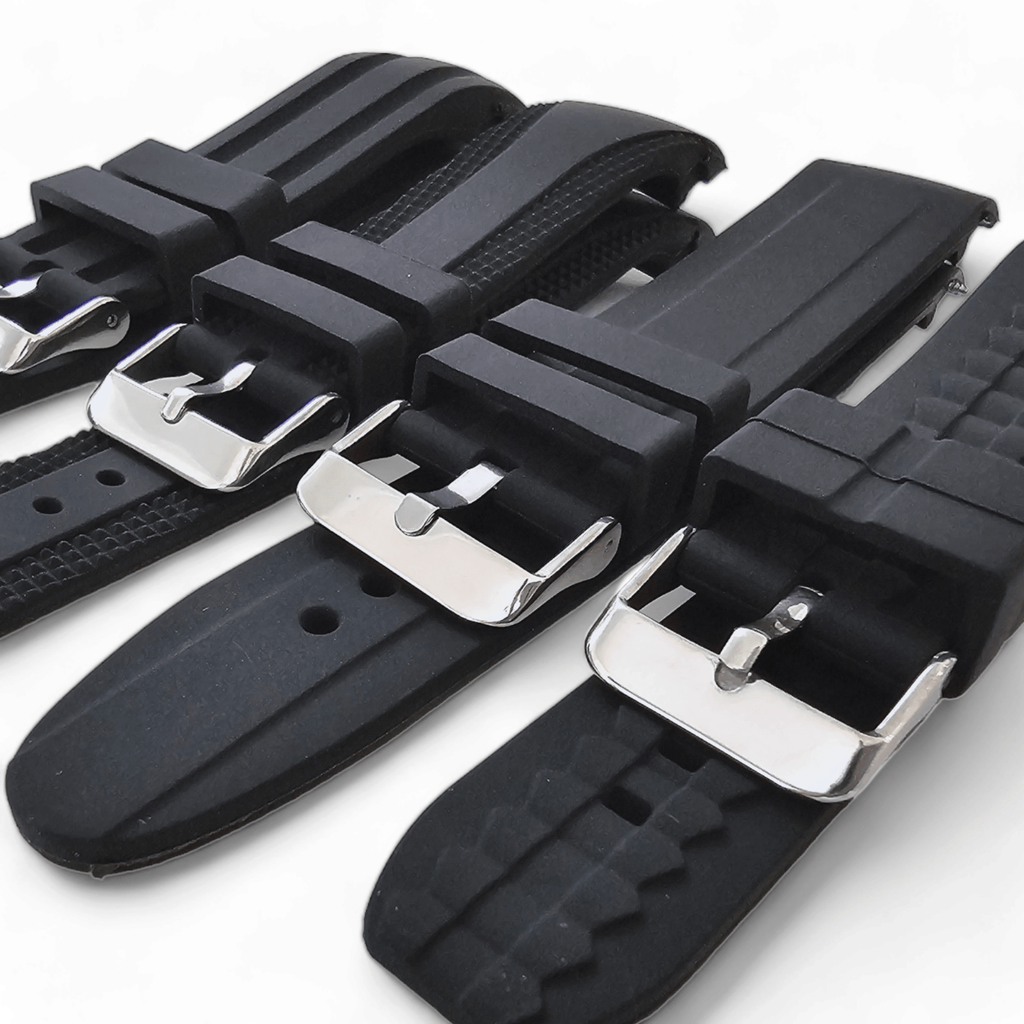 Curved End Silicone Rubber Watch Strap 18mm 20mm 22mm 24mm Black - Wrist Envy