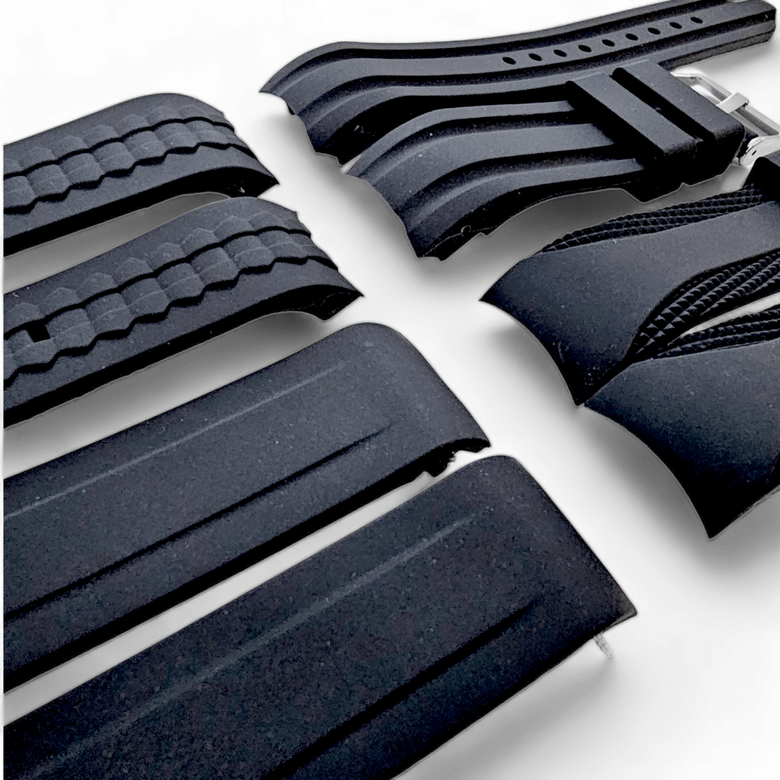Curved End Silicone Rubber Watch Strap 18mm 20mm 22mm 24mm Black - Wrist Envy