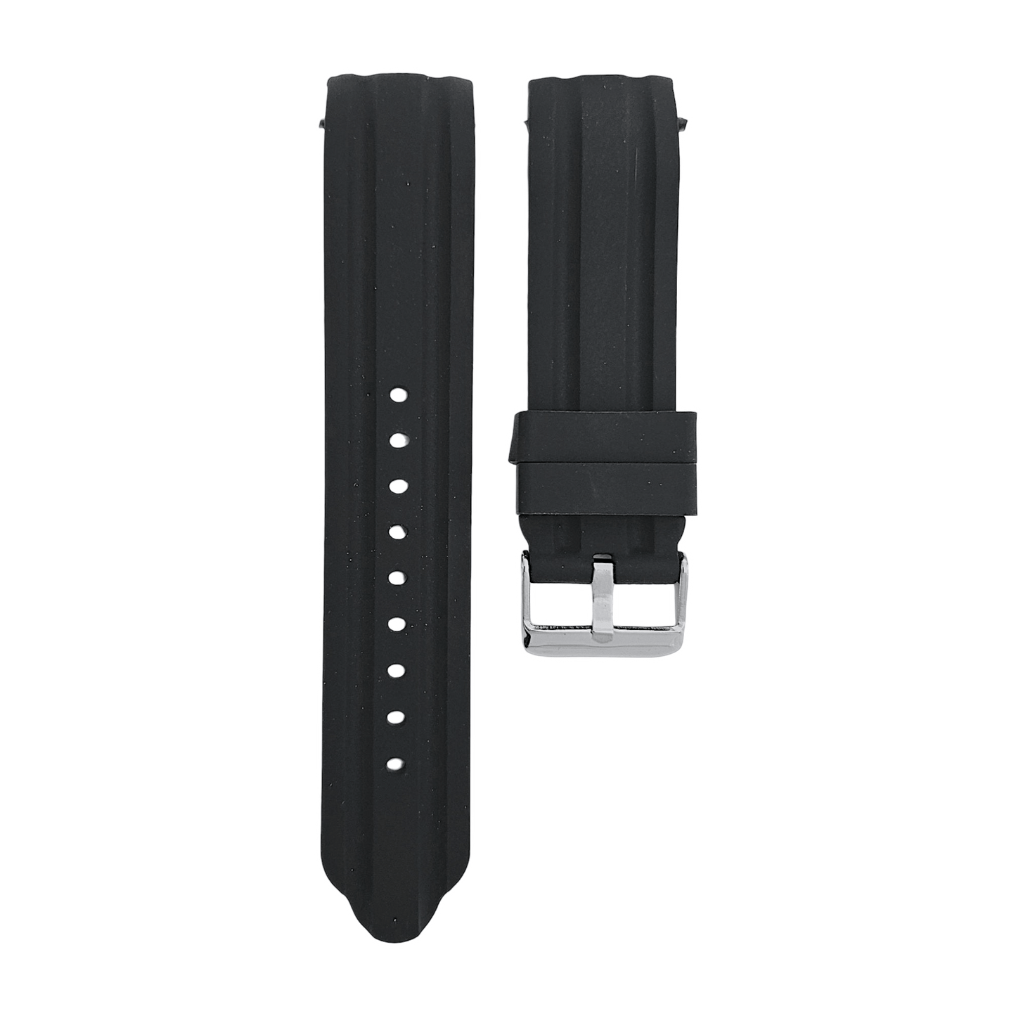 Curved End Silicone Rubber Watch Strap 18mm 20mm 22mm 24mm Black - Wrist Envy