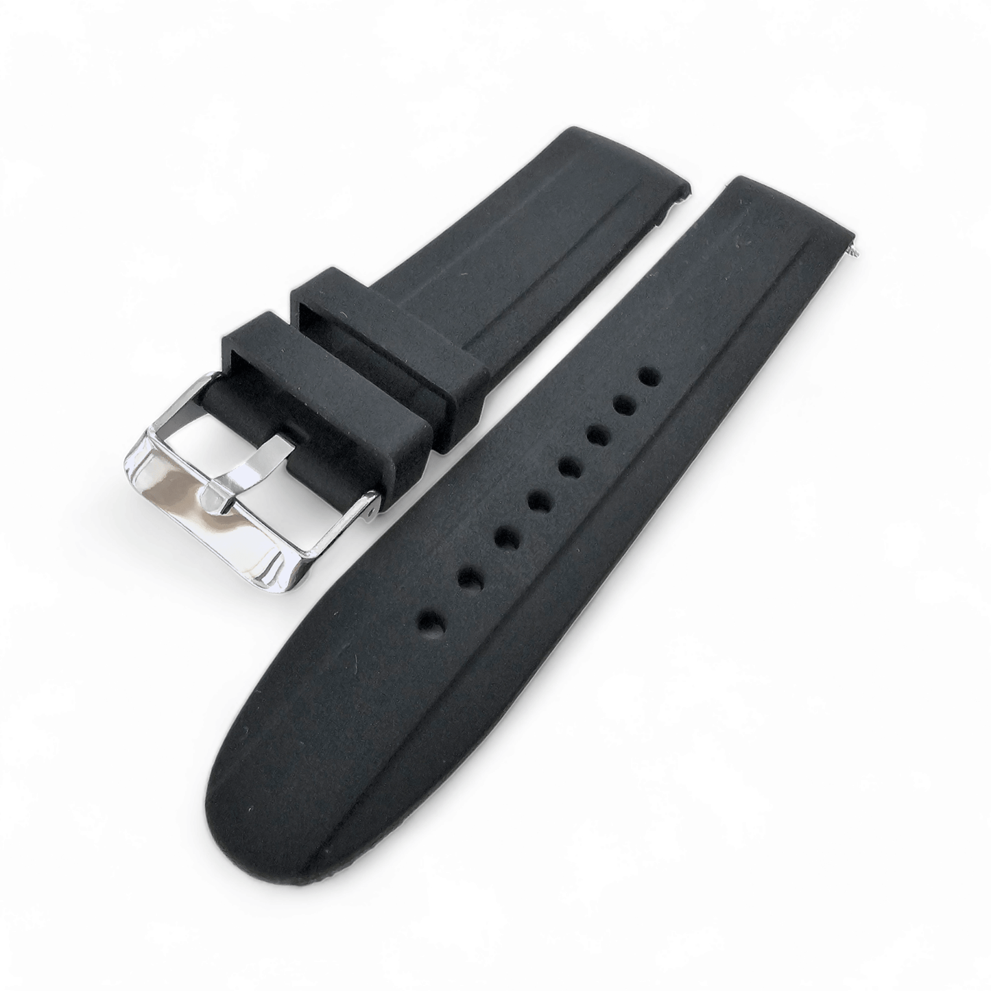 Curved End Silicone Rubber Watch Strap 18mm 20mm 22mm 24mm Black - Wrist Envy