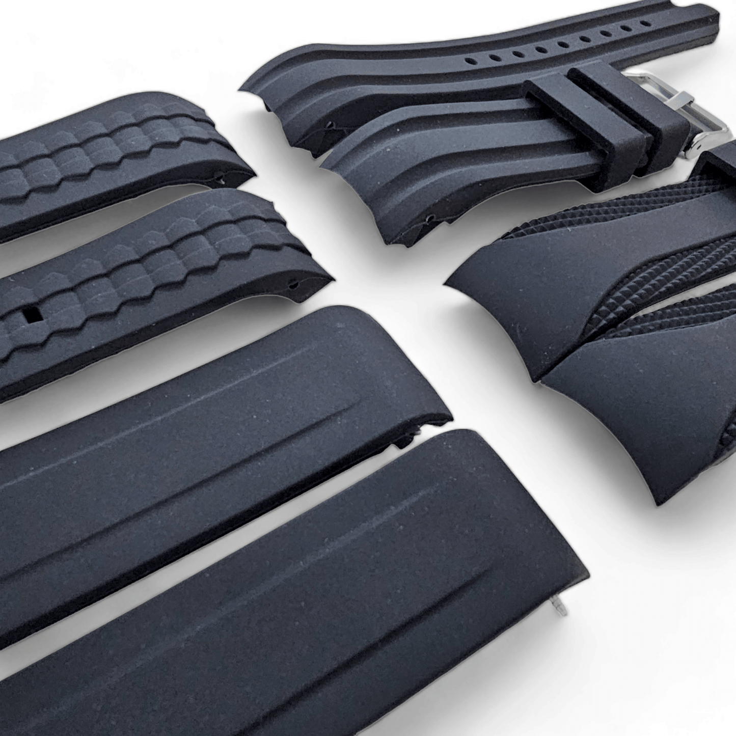 Curved End Silicone Rubber Watch Strap 18mm 20mm 22mm 24mm Black - Wrist Envy