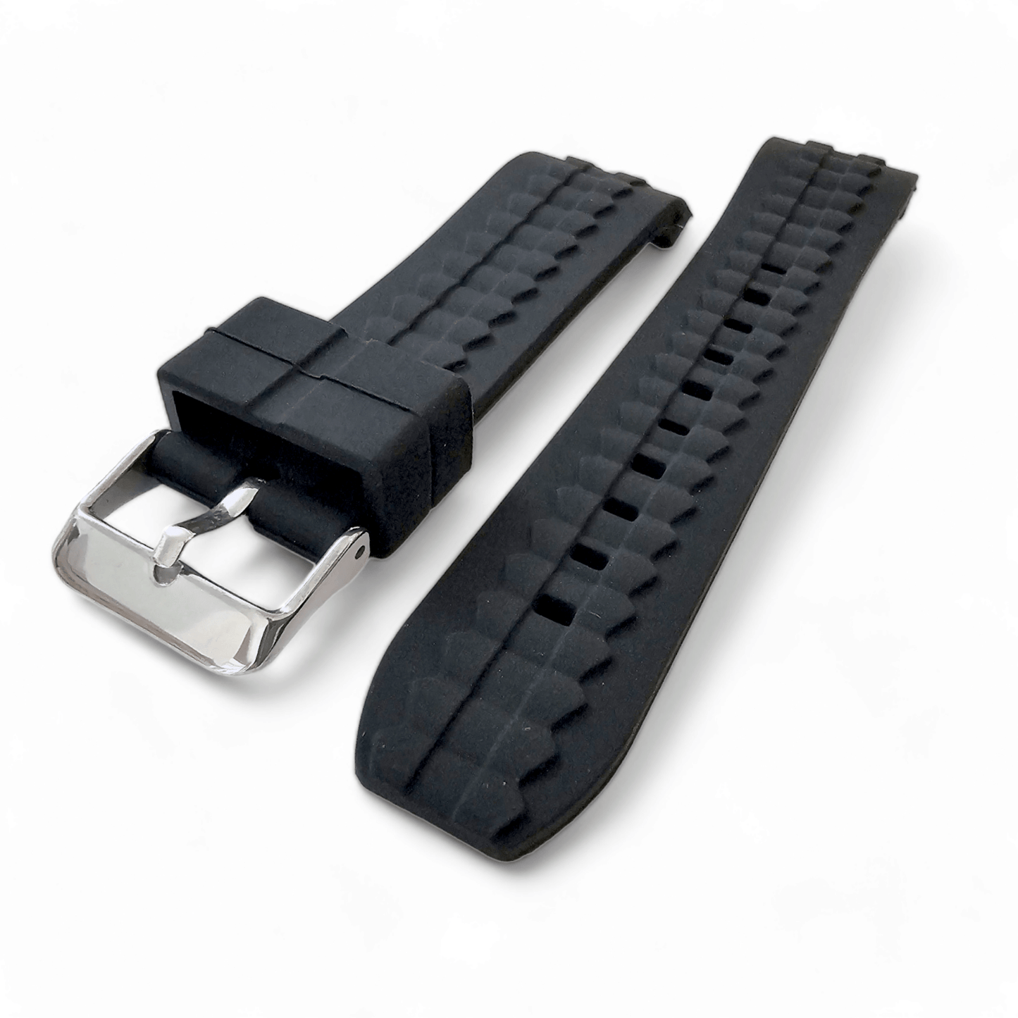 Curved End Silicone Rubber Watch Strap 18mm 20mm 22mm 24mm Black - Wrist Envy