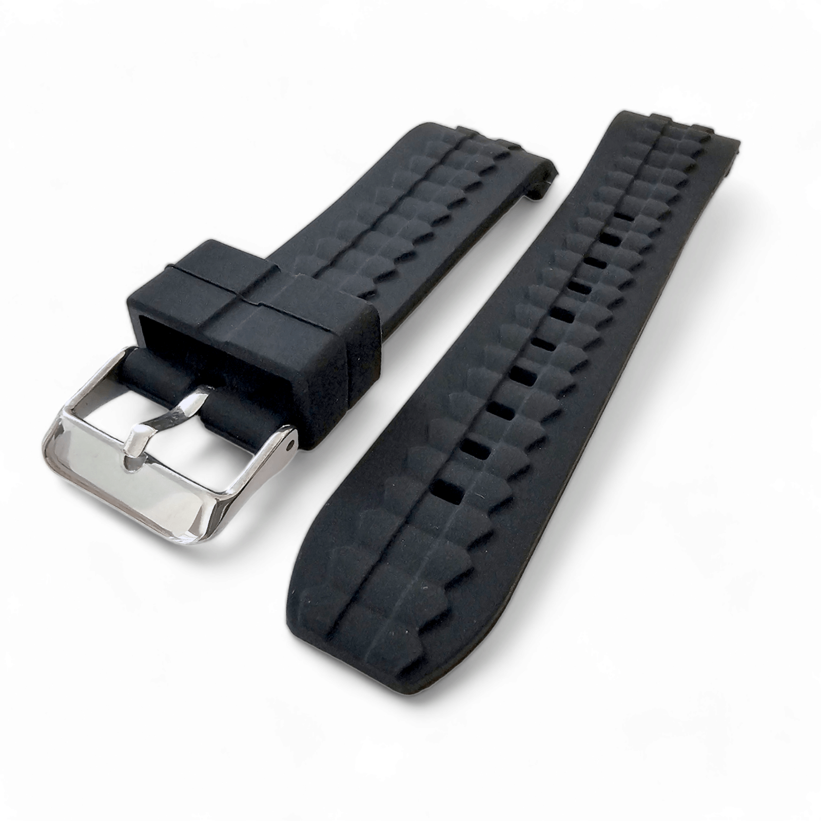 Curved End Silicone Rubber Watch Strap 18mm 20mm 22mm 24mm Black - Wrist Envy