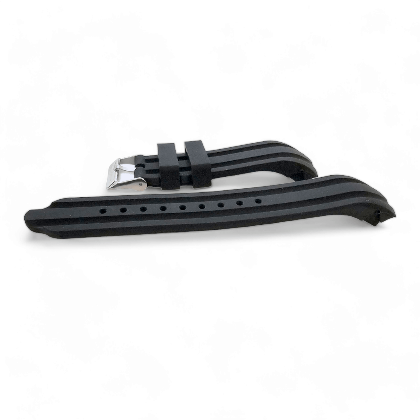 Curved End Silicone Rubber Watch Strap 18mm 20mm 22mm 24mm Black - Wrist Envy