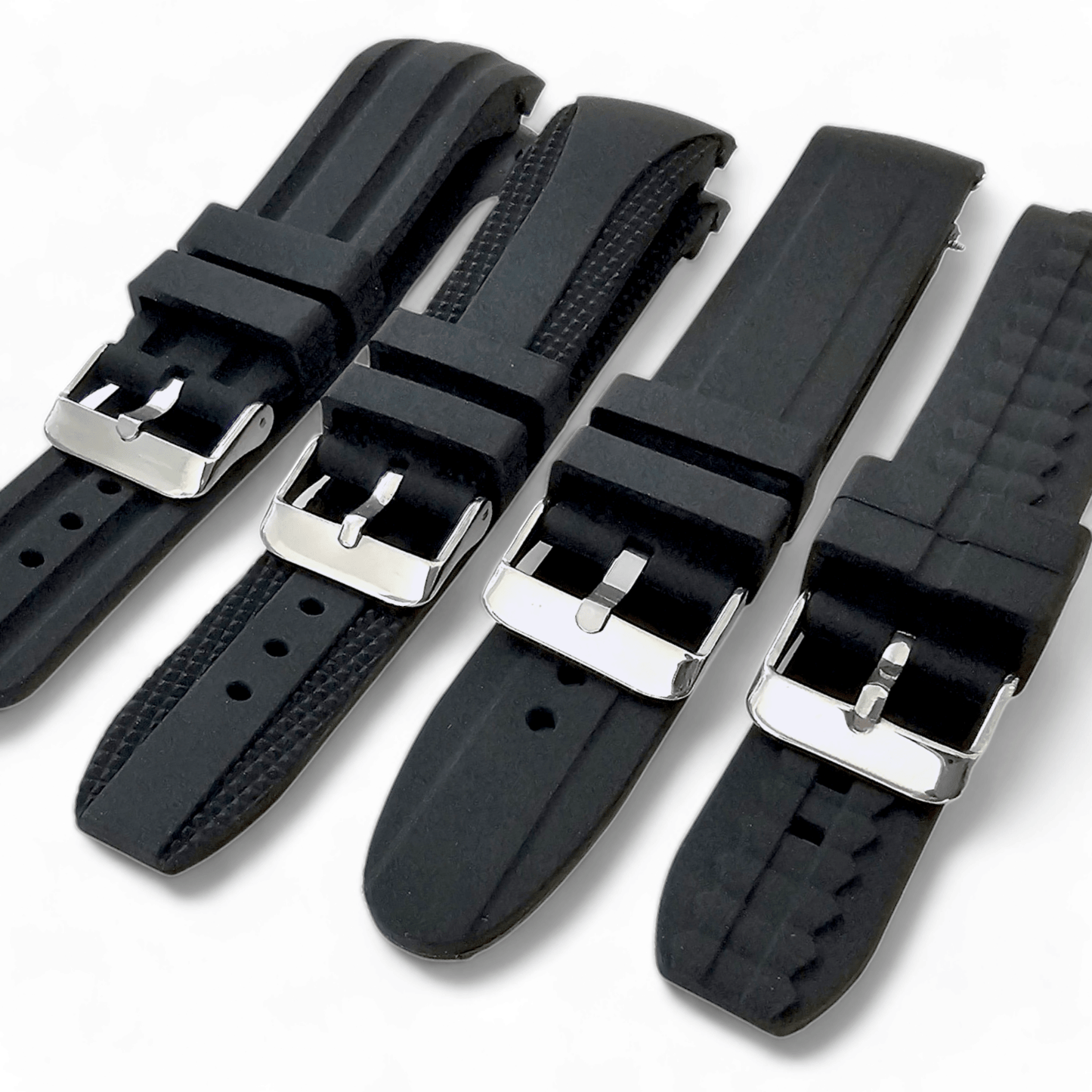 Curved End Silicone Rubber Watch Strap 18mm 20mm 22mm 24mm Black - Wrist Envy