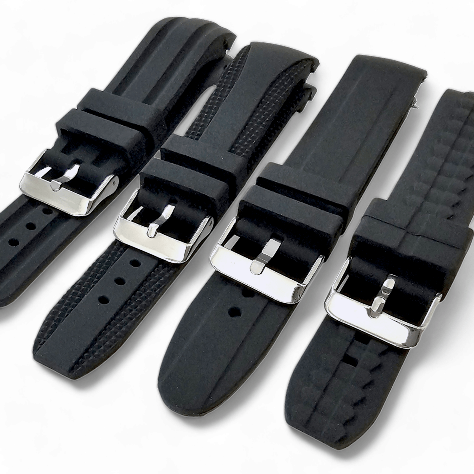 Curved End Silicone Rubber Watch Strap 18mm 20mm 22mm 24mm Black - Wrist Envy