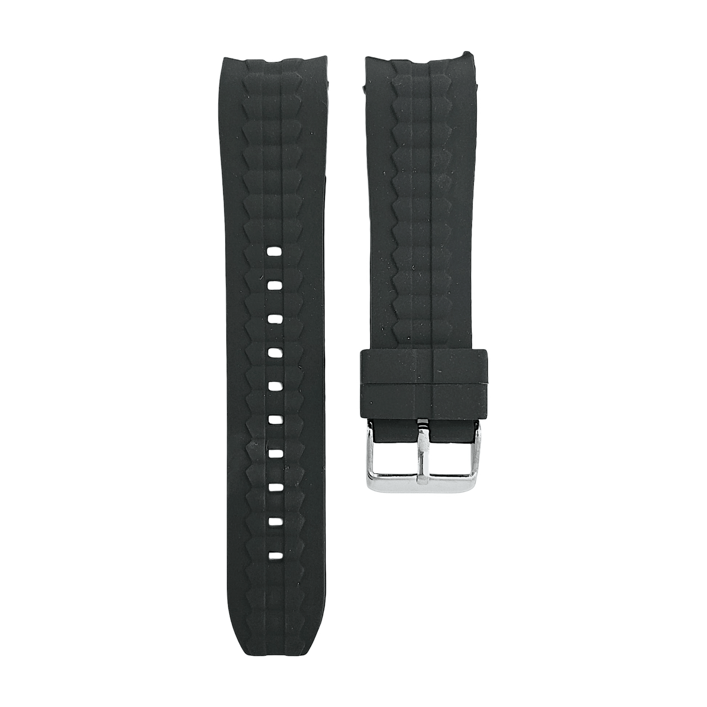 Curved End Silicone Rubber Watch Strap 18mm 20mm 22mm 24mm Black - Wrist Envy