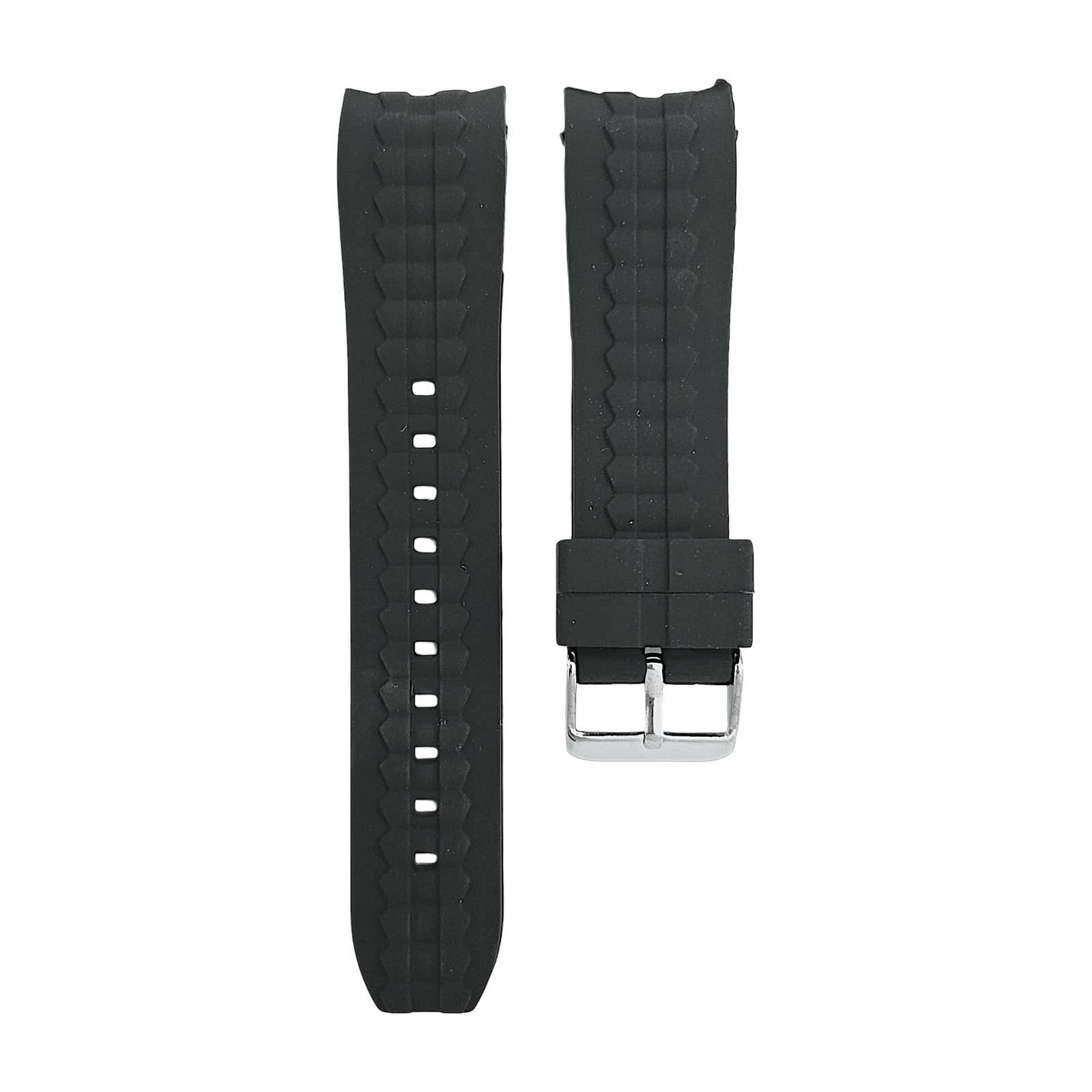 Curved End Silicone Rubber Watch Strap 18mm 20mm 22mm 24mm Black - Wrist Envy
