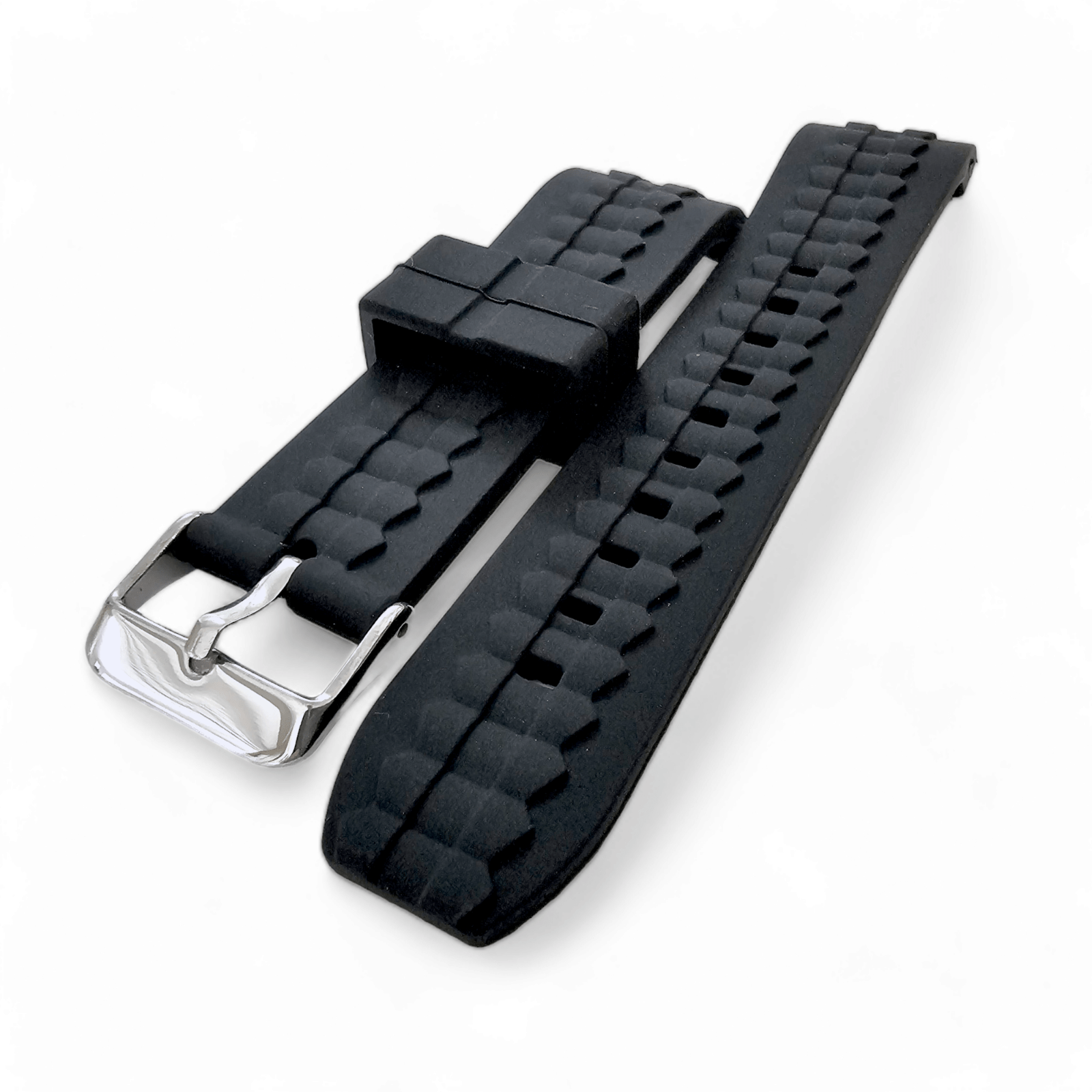 Curved End Silicone Rubber Watch Strap 18mm 20mm 22mm 24mm Black - Wrist Envy