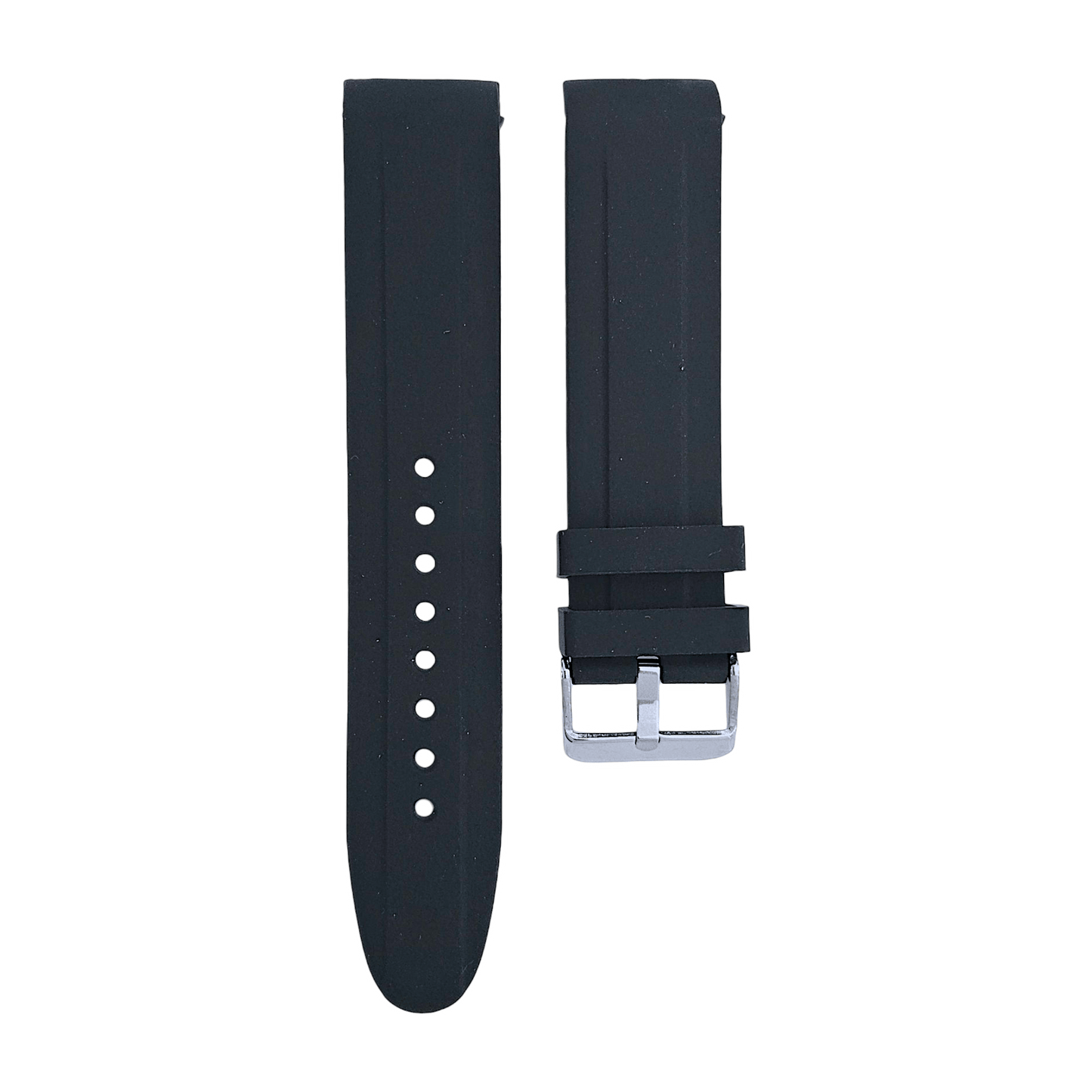Curved End Silicone Rubber Watch Strap 18mm 20mm 22mm 24mm Black - Wrist Envy