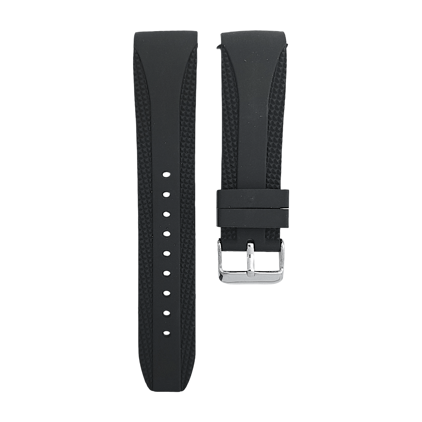 Curved End Silicone Rubber Watch Strap 18mm 20mm 22mm 24mm Black - Wrist Envy