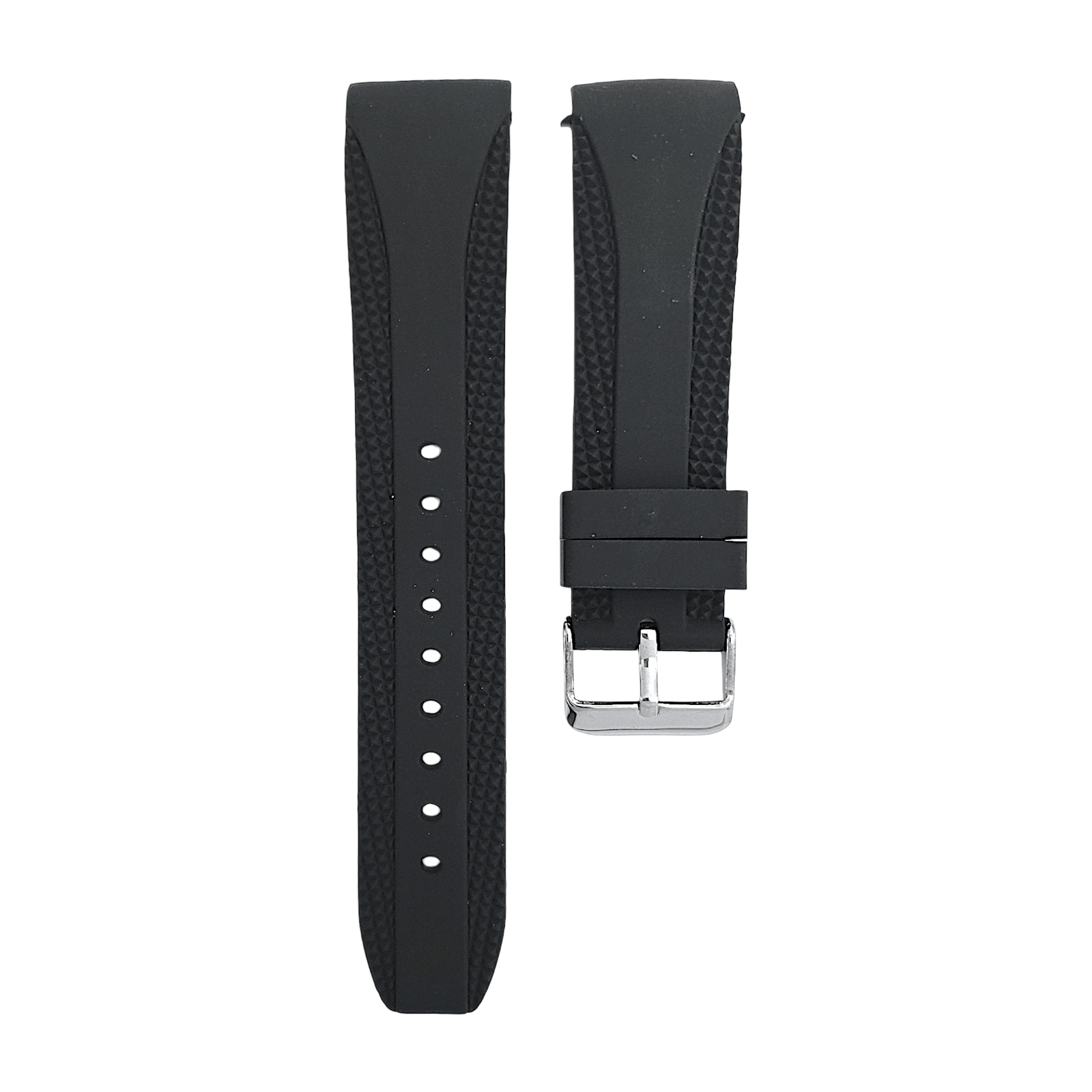 Curved End Silicone Rubber Watch Strap 18mm 20mm 22mm 24mm Black - Wrist Envy