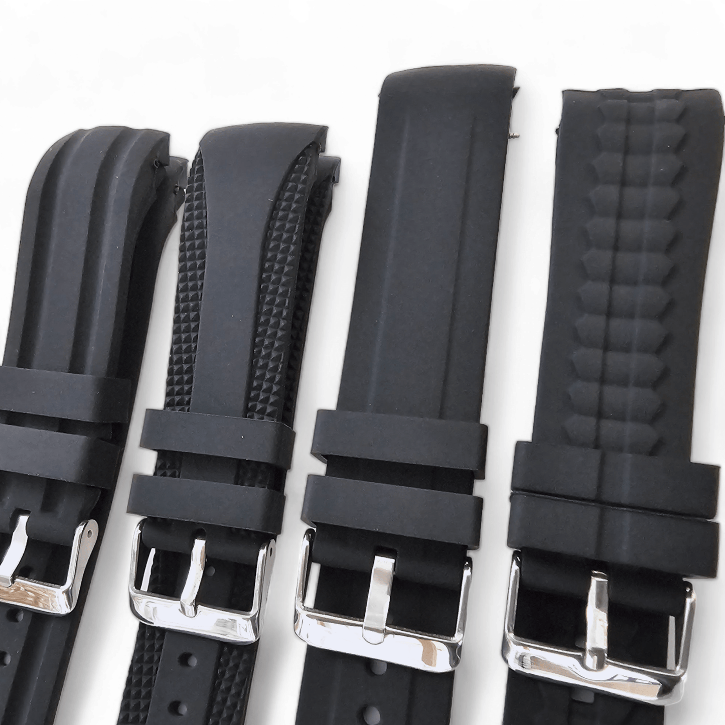 Curved End Silicone Rubber Watch Strap 18mm 20mm 22mm 24mm Black - Wrist Envy
