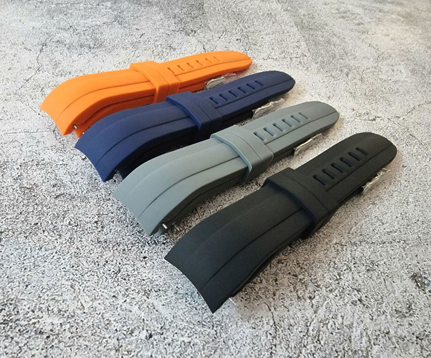 Curved End Silicone Rubber Watch Strap Band 22mm Black Grey Orange Blue - Wrist Envy