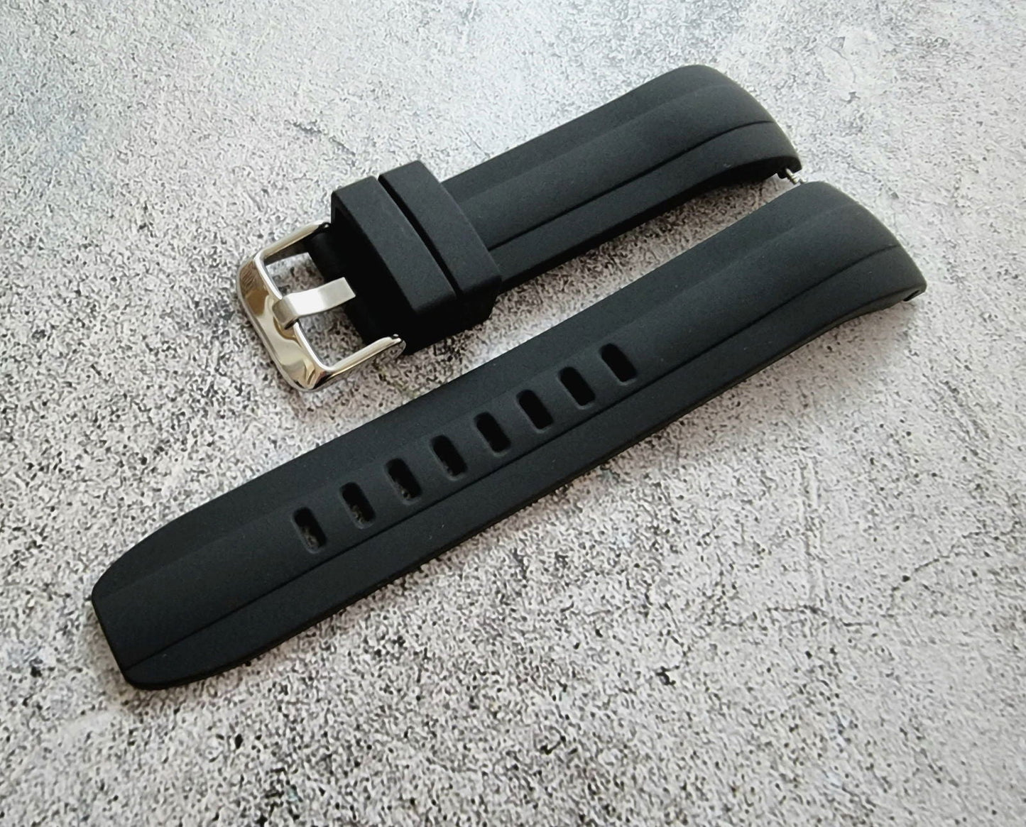 Curved End Silicone Rubber Watch Strap Band 22mm Black Grey Orange Blue - Wrist Envy