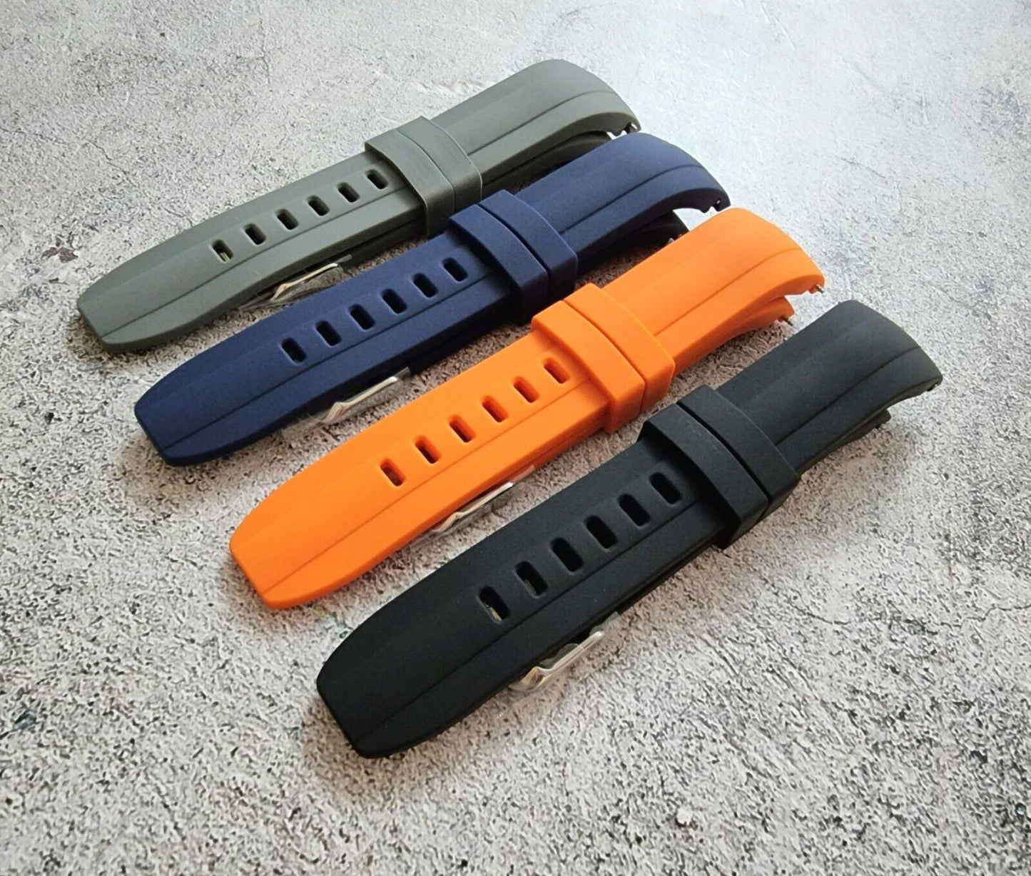 Curved End Silicone Rubber Watch Strap Band 22mm Black Grey Orange Blue - Wrist Envy