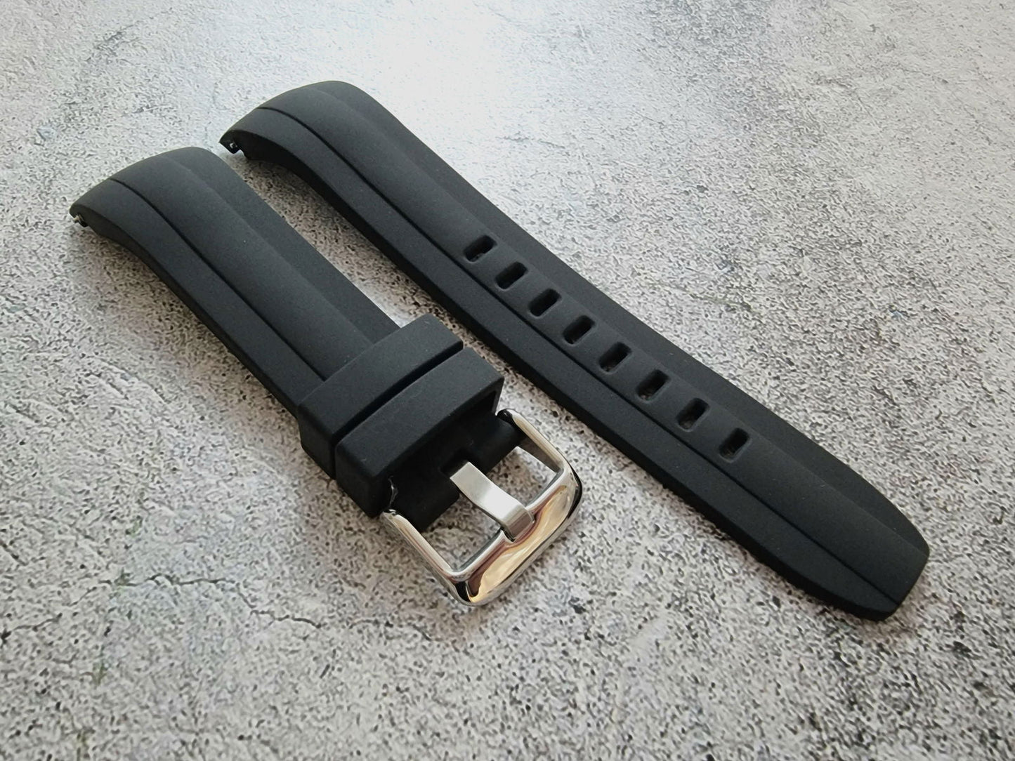 Curved End Silicone Rubber Watch Strap Band 22mm Black Grey Orange Blue - Wrist Envy