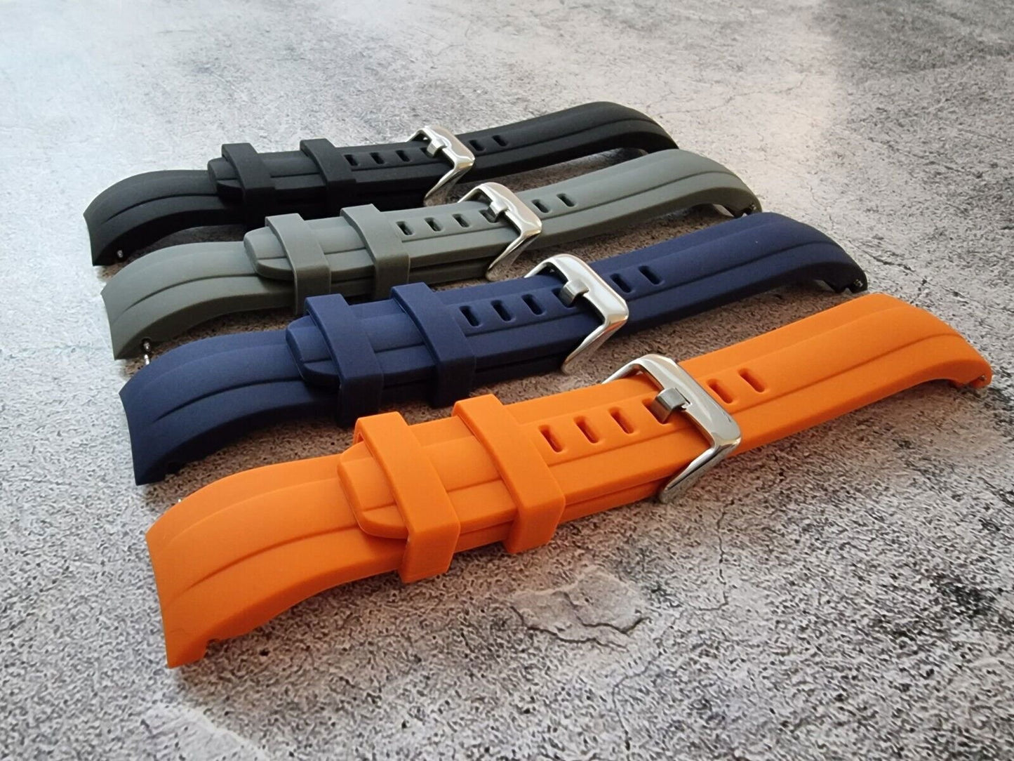Curved End Silicone Rubber Watch Strap Band 22mm Black Grey Orange Blue - Wrist Envy