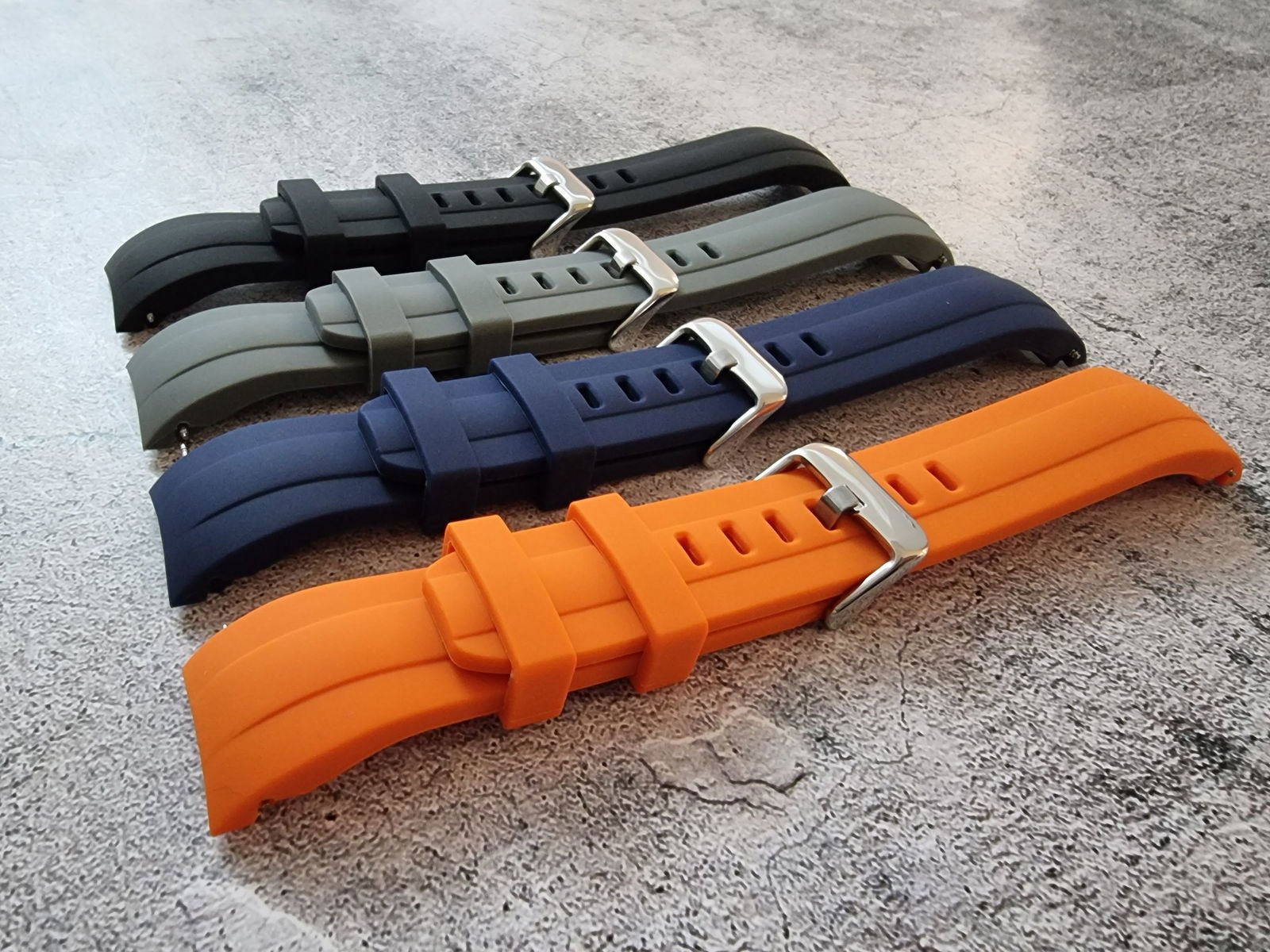 Curved End Silicone Rubber Watch Strap Band 22mm Black Grey Orange Blue - Wrist Envy