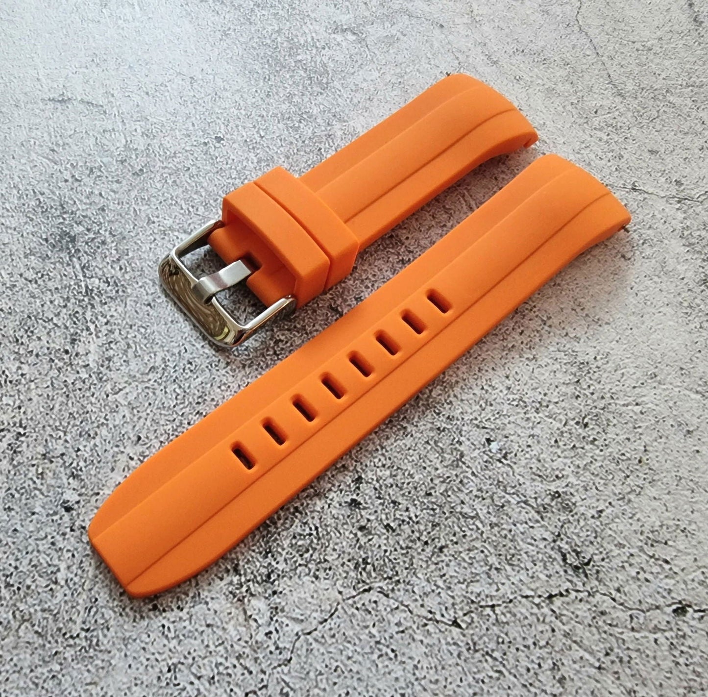Curved End Silicone Rubber Watch Strap Band 22mm Black Grey Orange Blue - Wrist Envy