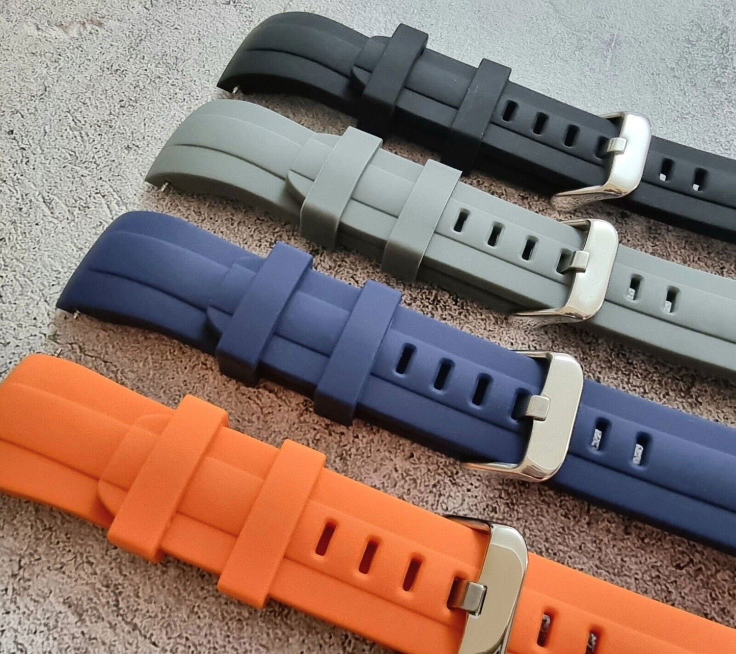 Curved End Silicone Rubber Watch Strap Band 22mm Black Grey Orange Blue - Wrist Envy