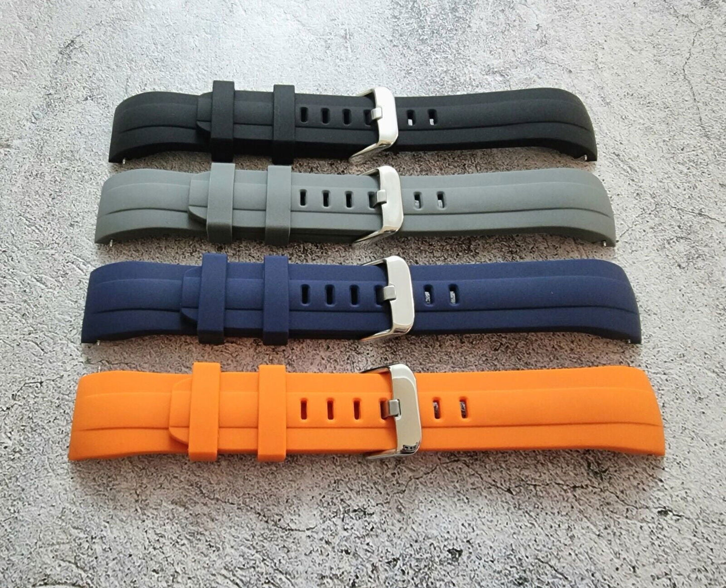 Curved End Silicone Rubber Watch Strap Band 22mm Black Grey Orange Blue - Wrist Envy
