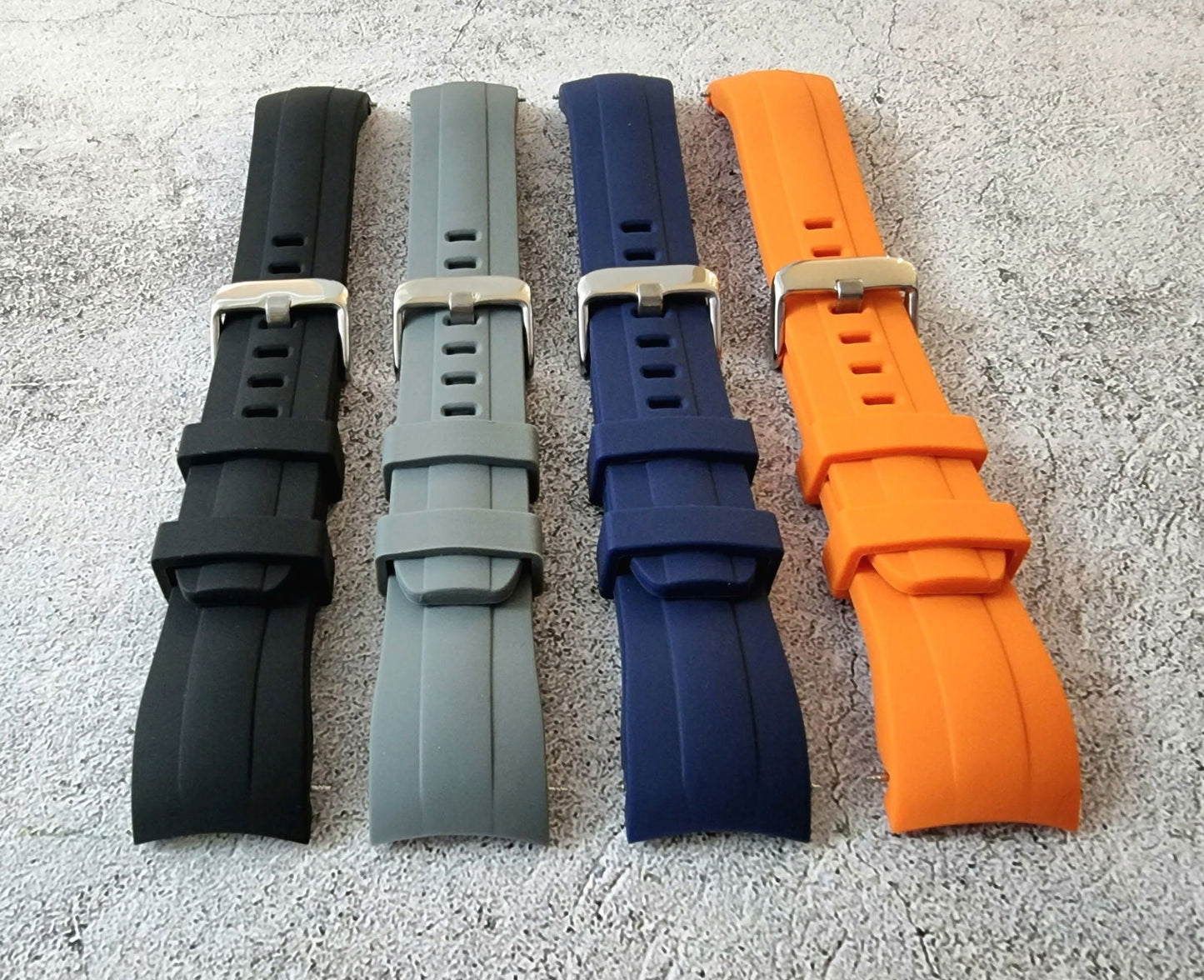 Curved End Silicone Rubber Watch Strap Band 22mm Black Grey Orange Blue - Wrist Envy