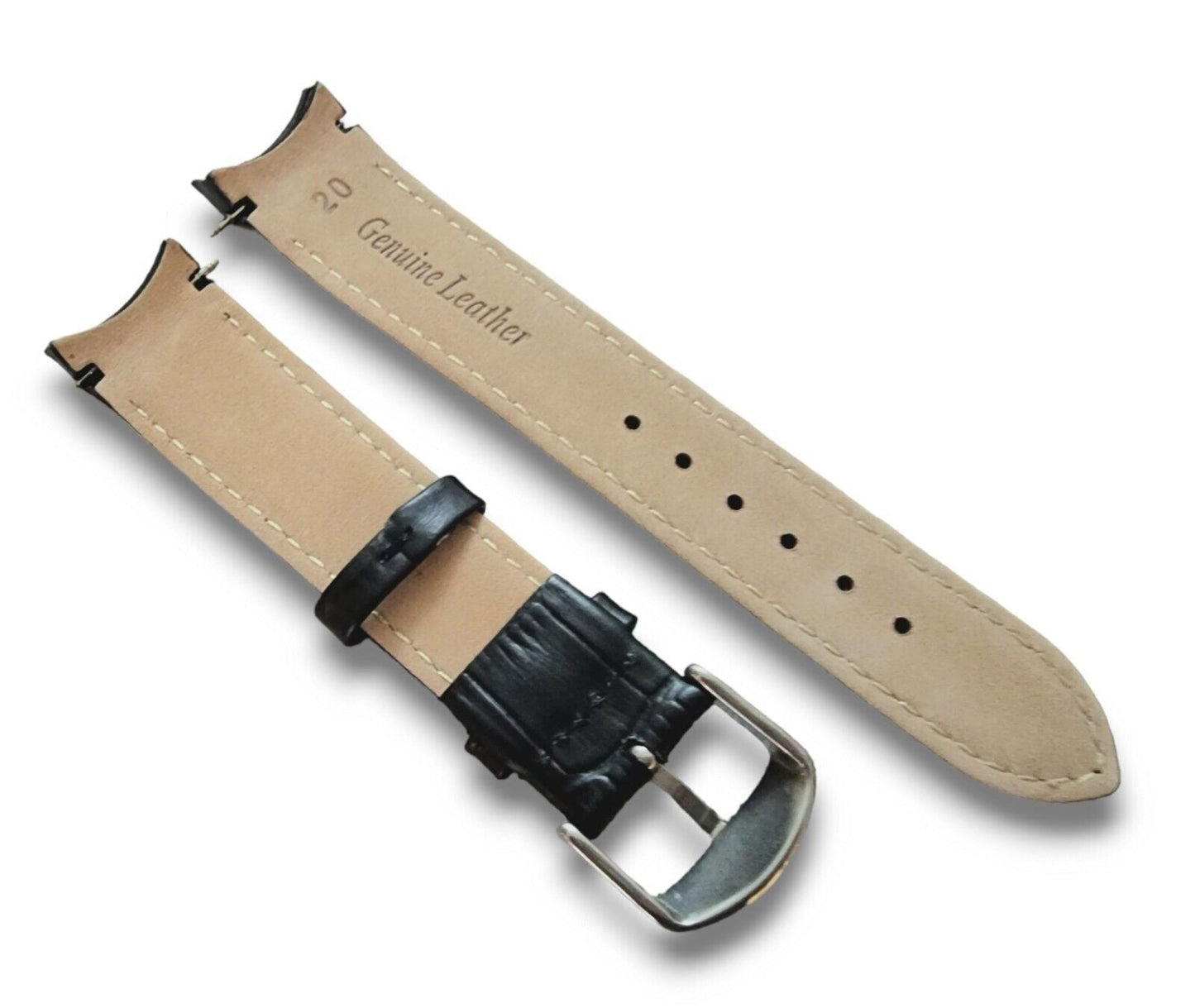 Curved Ends Leather Watch Strap 18mm 20mm 22mm 24mm Smooth and Crocodile Grain - Wrist Envy